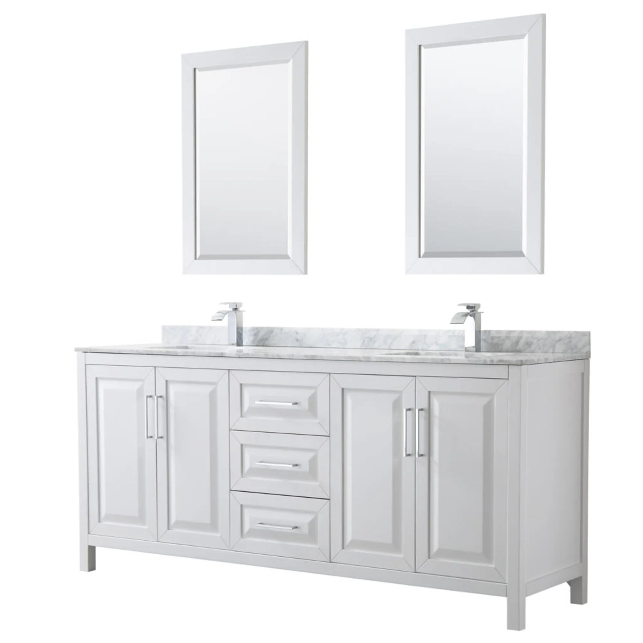 80" Daria Double Bathroom Vanity in White with Polished Chrome Trim & 24" Mirror by Wyndham
