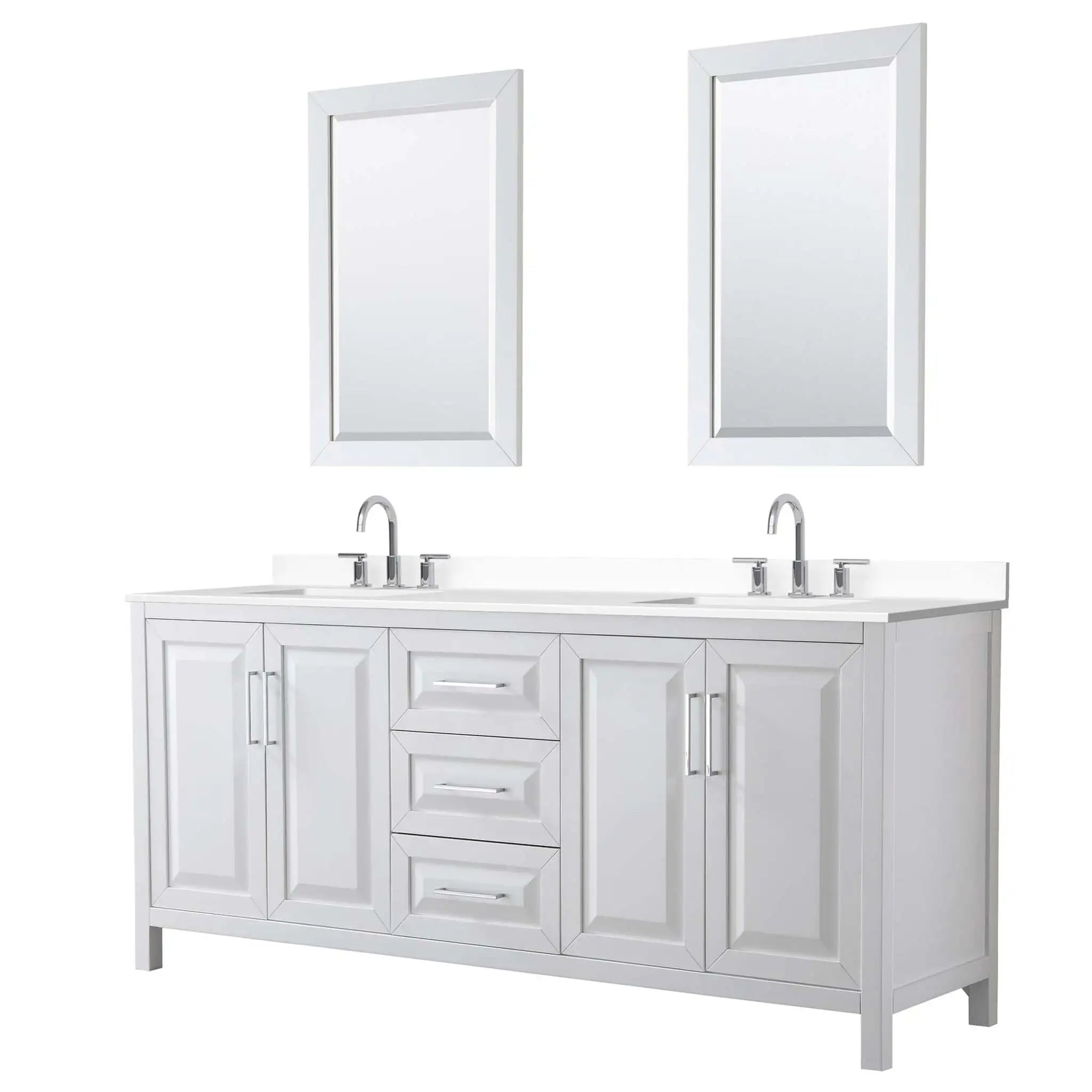 80" Daria Double Bathroom Vanity in White with Polished Chrome Trim & 24" Mirror by Wyndham