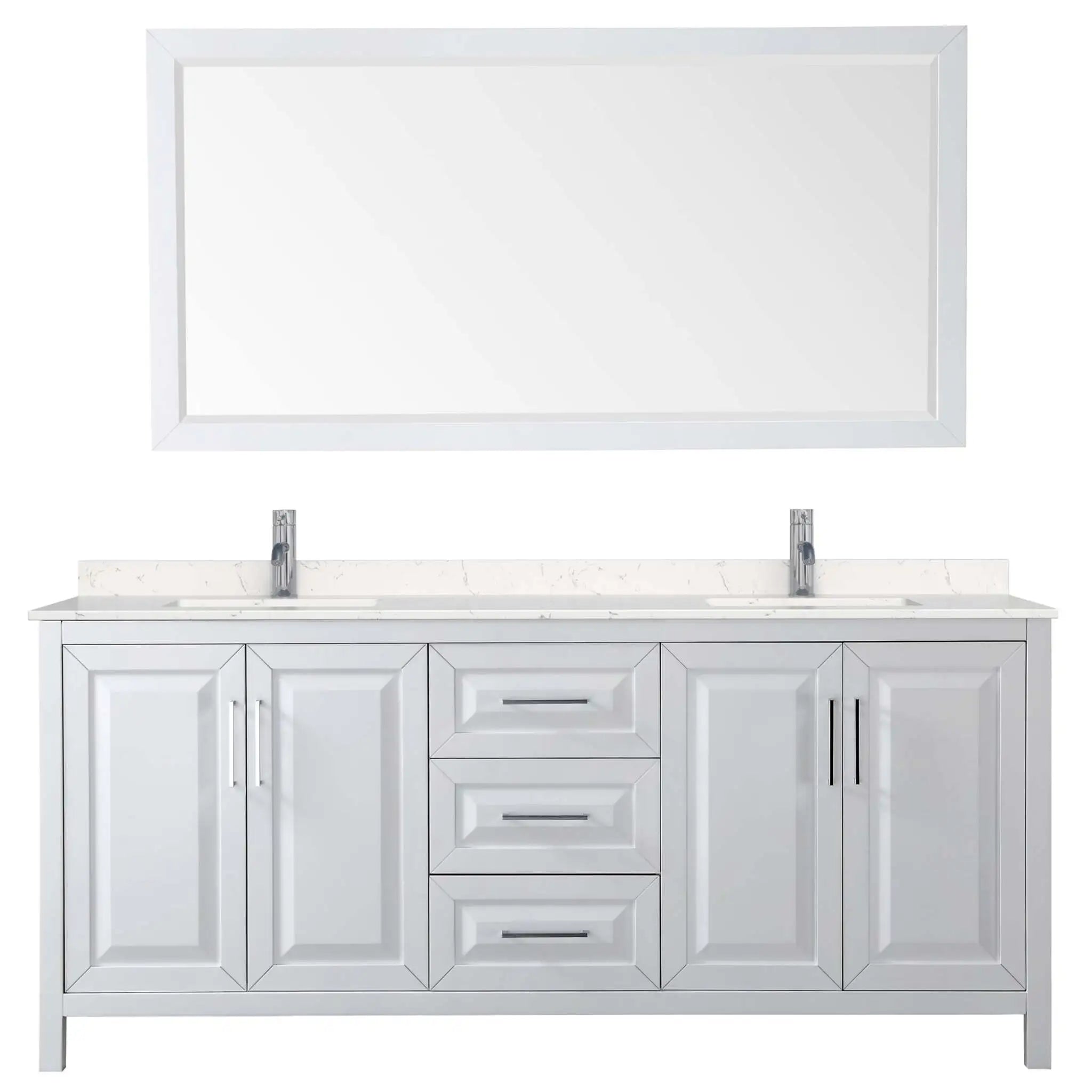 80" Daria Double Bathroom Vanity in White with Polished Chrome Trim & 70" Mirror by Wyndham