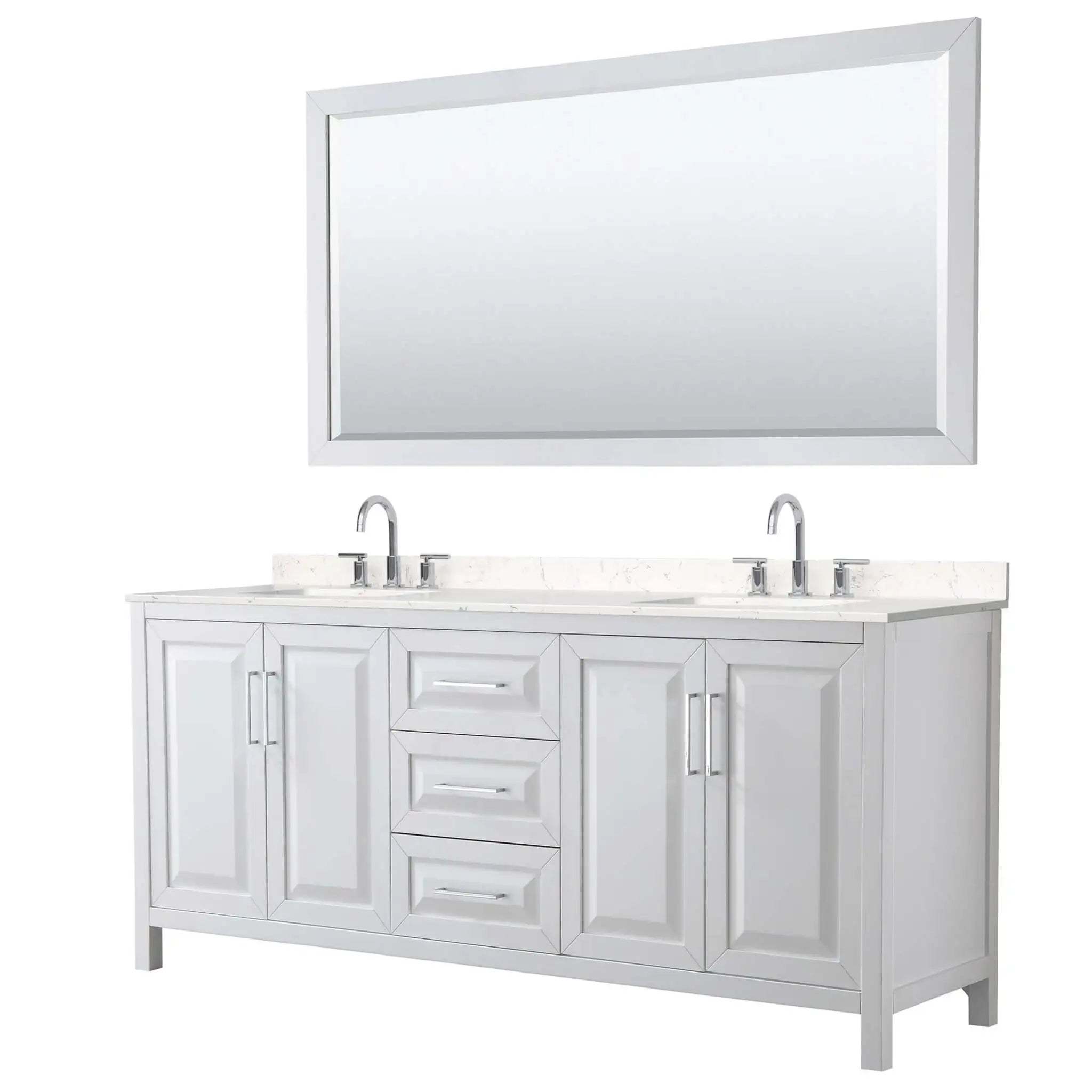 80" Daria Double Bathroom Vanity in White with Polished Chrome Trim & 70" Mirror by Wyndham
