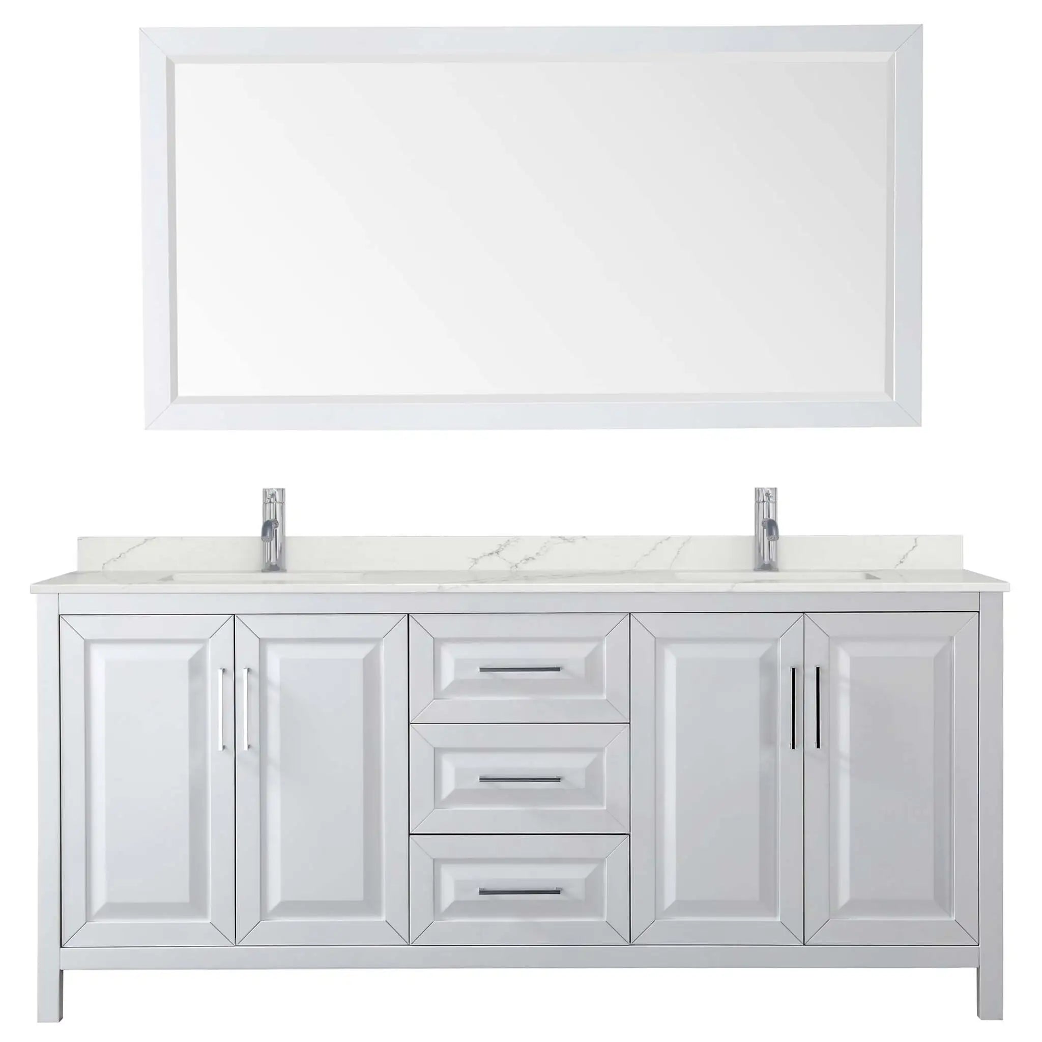 80" Daria Double Bathroom Vanity in White with Polished Chrome Trim & 70" Mirror by Wyndham