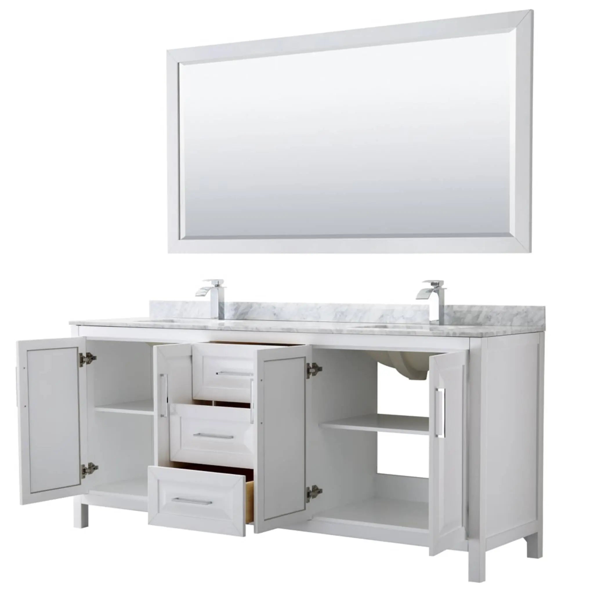 80" Daria Double Bathroom Vanity in White with Polished Chrome Trim & 70" Mirror by Wyndham
