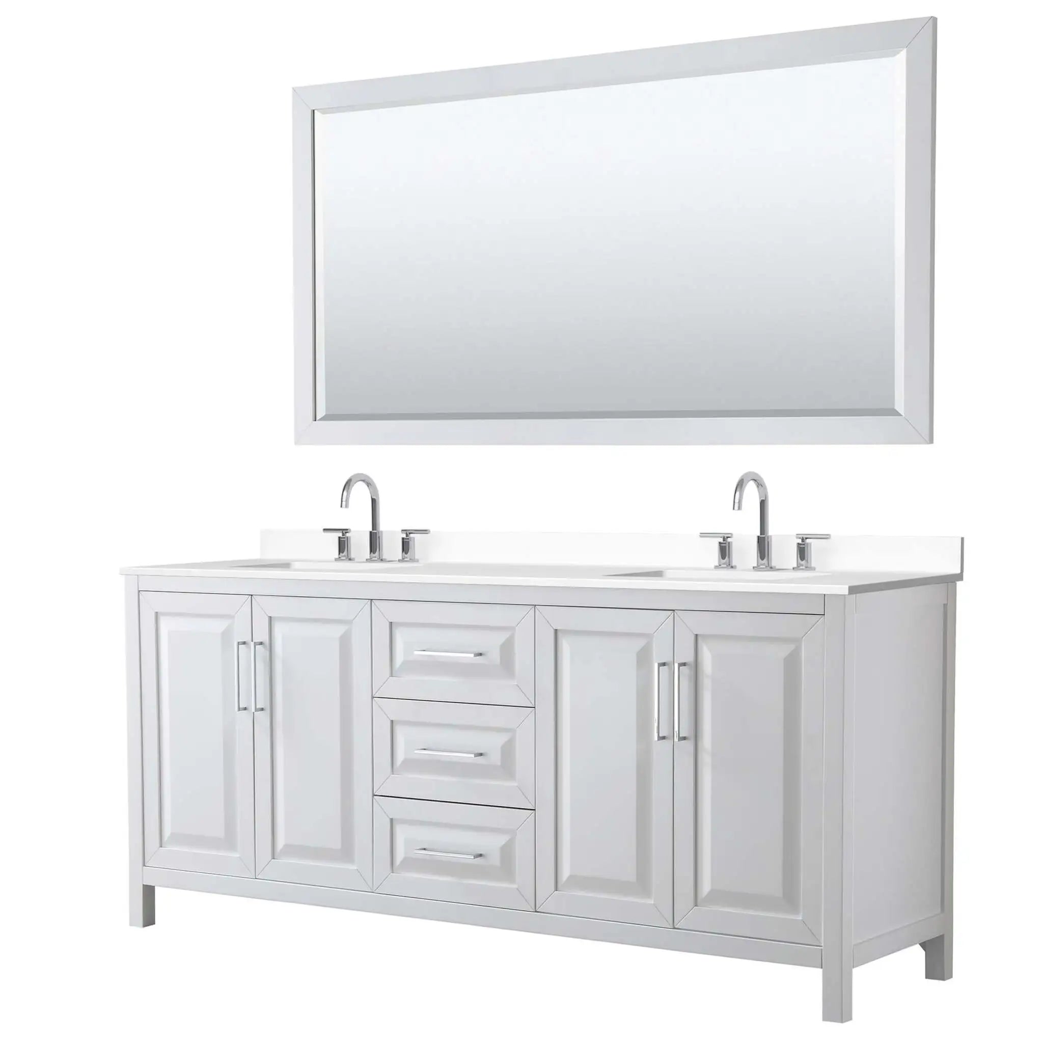 80" Daria Double Bathroom Vanity in White with Polished Chrome Trim & 70" Mirror by Wyndham