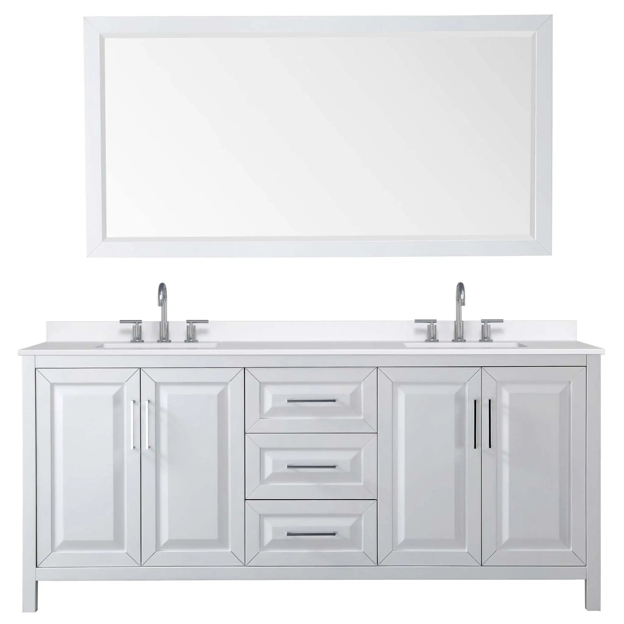 80" Daria Double Bathroom Vanity in White with Polished Chrome Trim & 70" Mirror by Wyndham