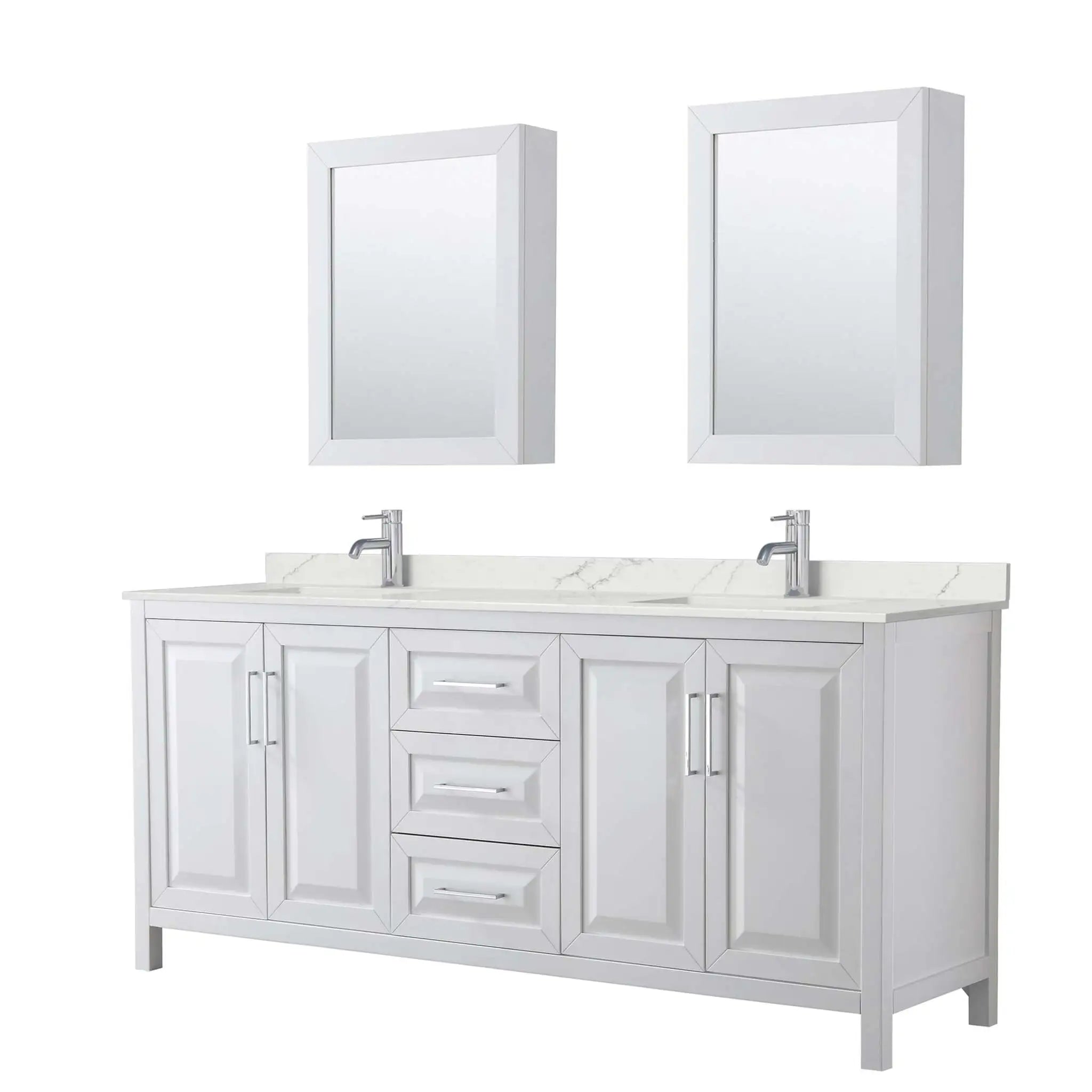 80" Daria Double Bathroom Vanity in White with Polished Chrome Trim & Medicine Cabinet by Wyndham