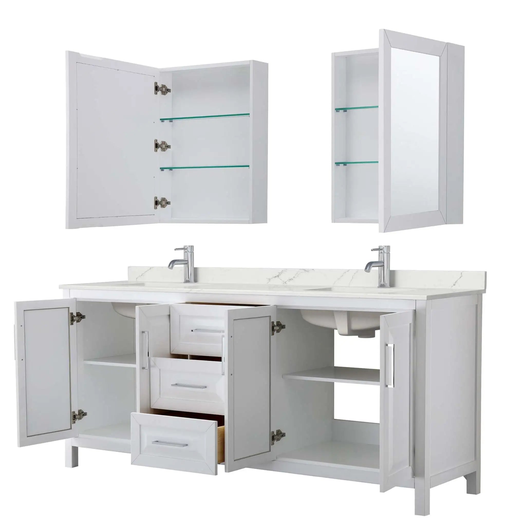 80" Daria Double Bathroom Vanity in White with Polished Chrome Trim & Medicine Cabinet by Wyndham