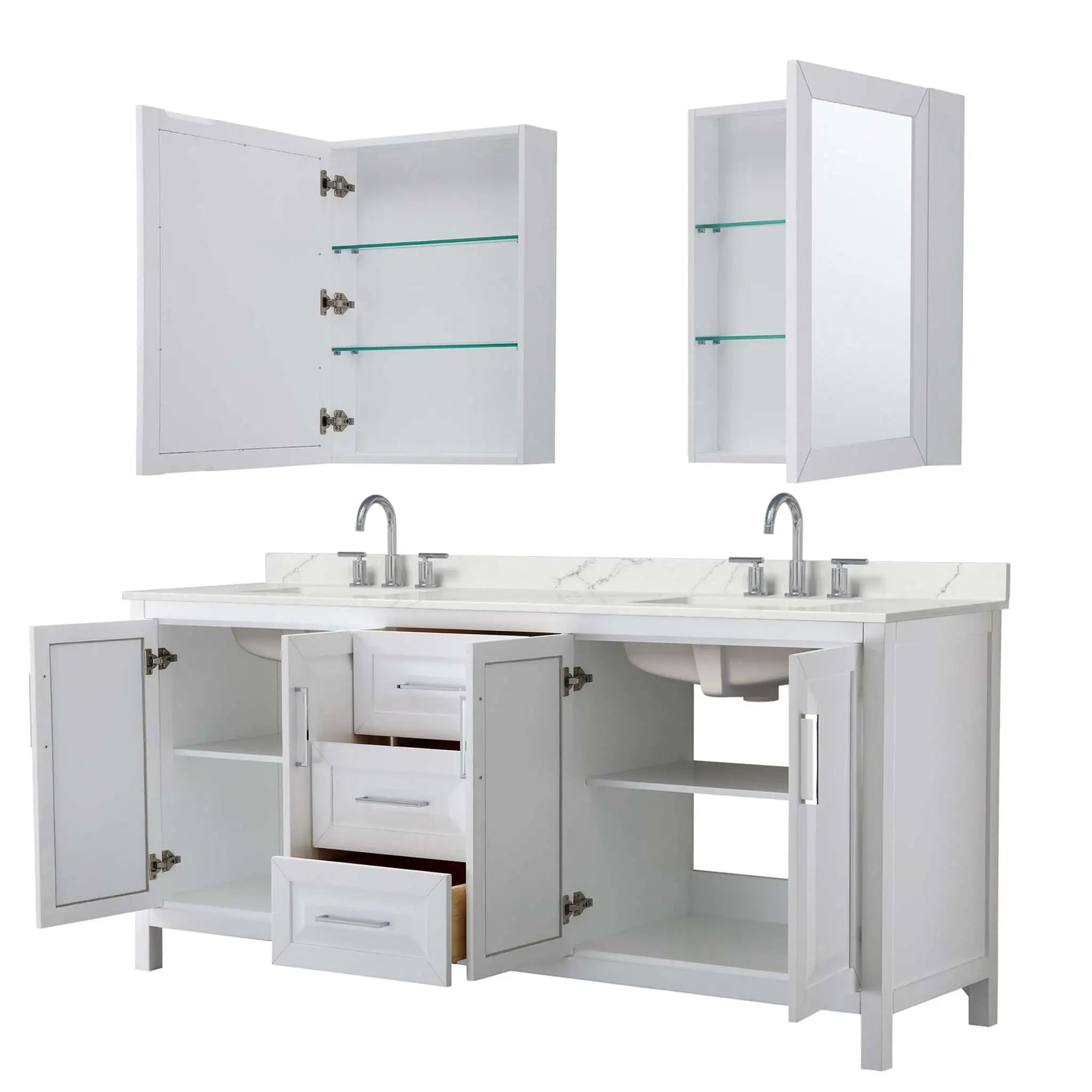 80" Daria Double Bathroom Vanity in White with Polished Chrome Trim & Medicine Cabinet by Wyndham