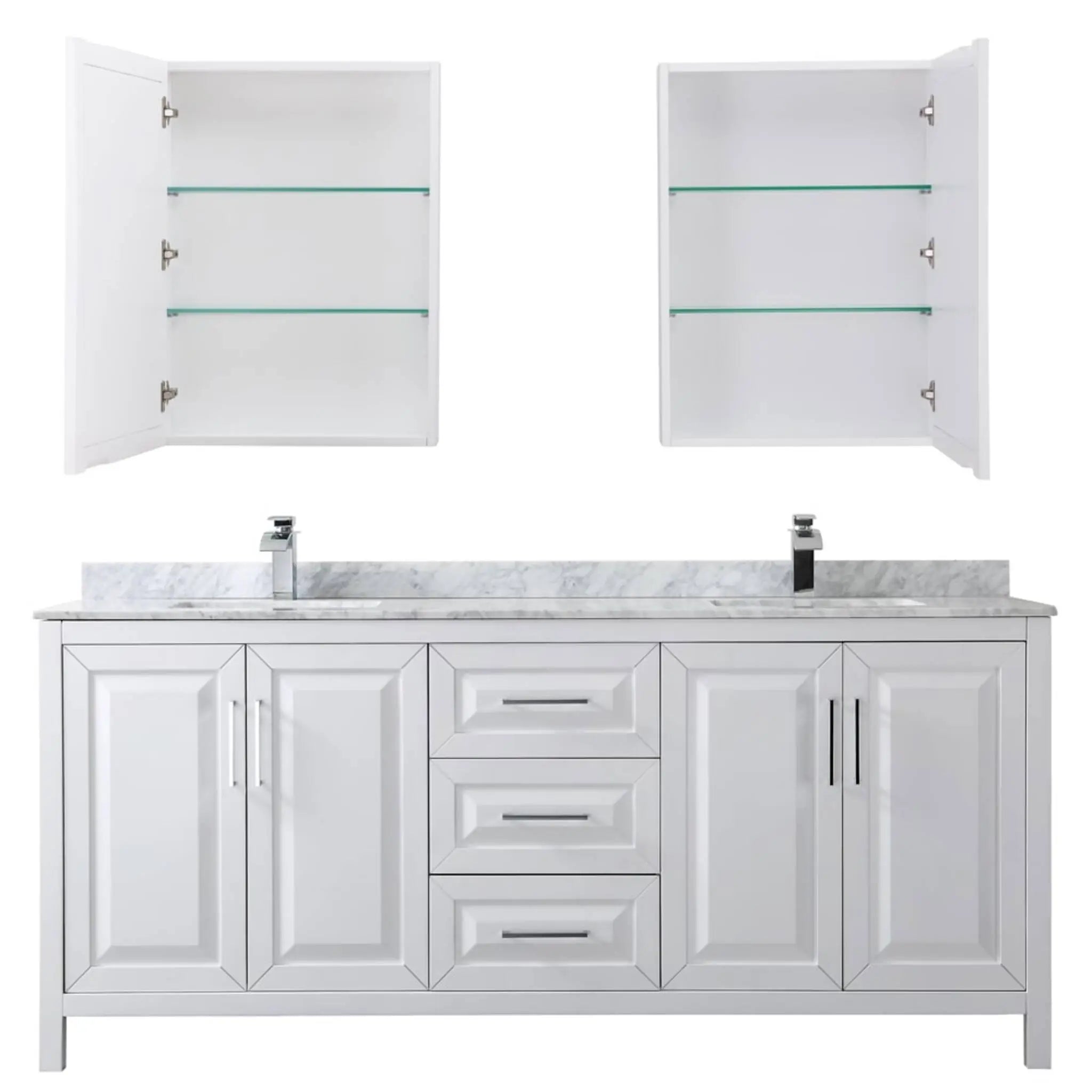 80" Daria Double Bathroom Vanity in White with Polished Chrome Trim & Medicine Cabinet by Wyndham