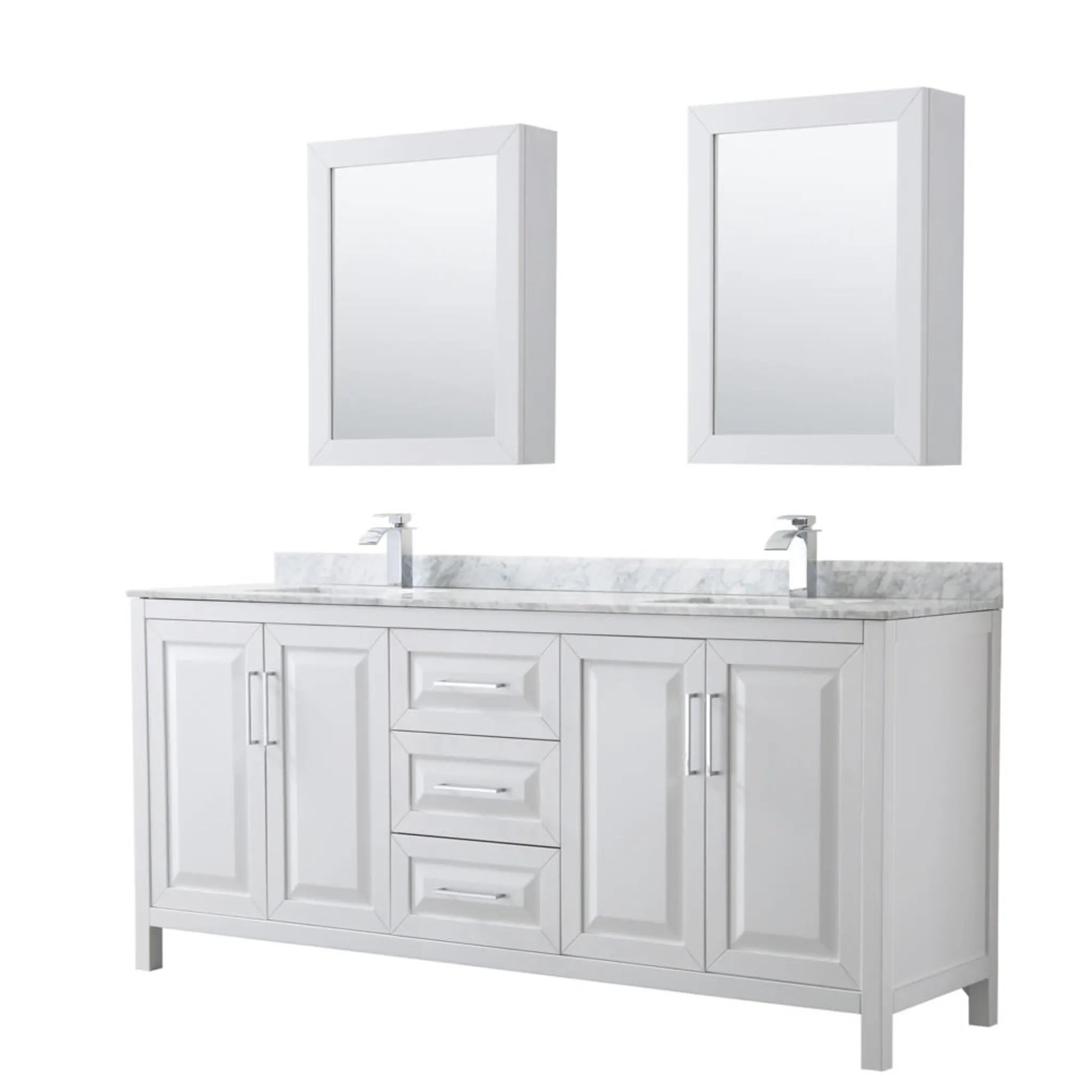 80" Daria Double Bathroom Vanity in White with Polished Chrome Trim & Medicine Cabinet by Wyndham