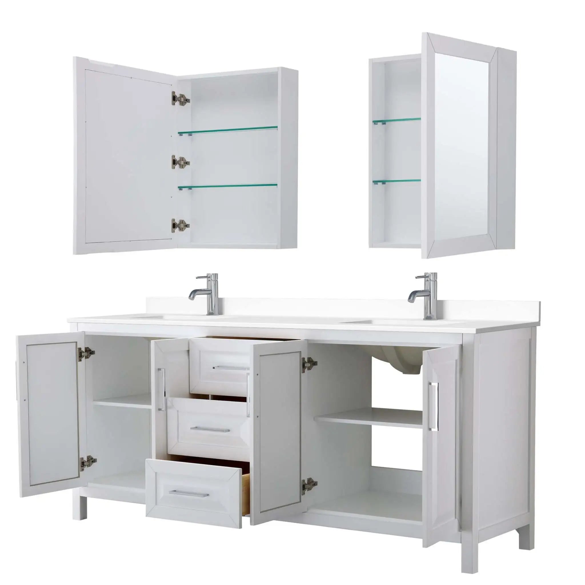 80" Daria Double Bathroom Vanity in White with Polished Chrome Trim & Medicine Cabinet by Wyndham