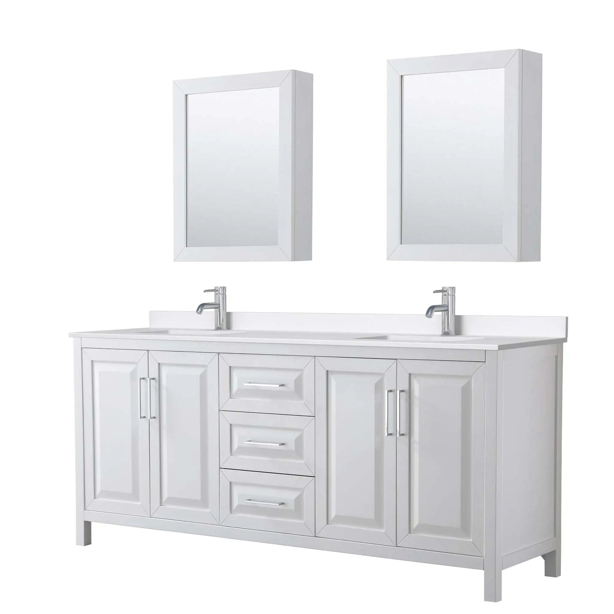 80" Daria Double Bathroom Vanity in White with Polished Chrome Trim & Medicine Cabinet by Wyndham