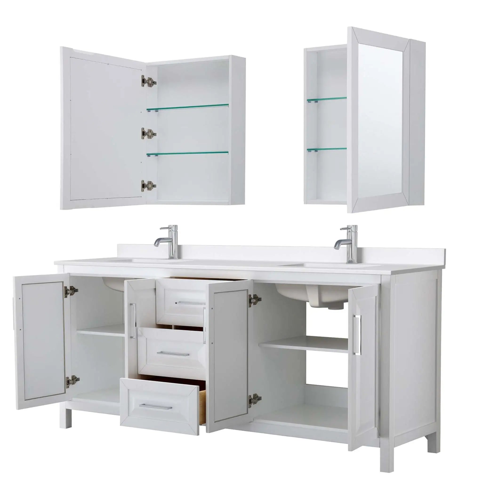80" Daria Double Bathroom Vanity in White with Polished Chrome Trim & Medicine Cabinet by Wyndham