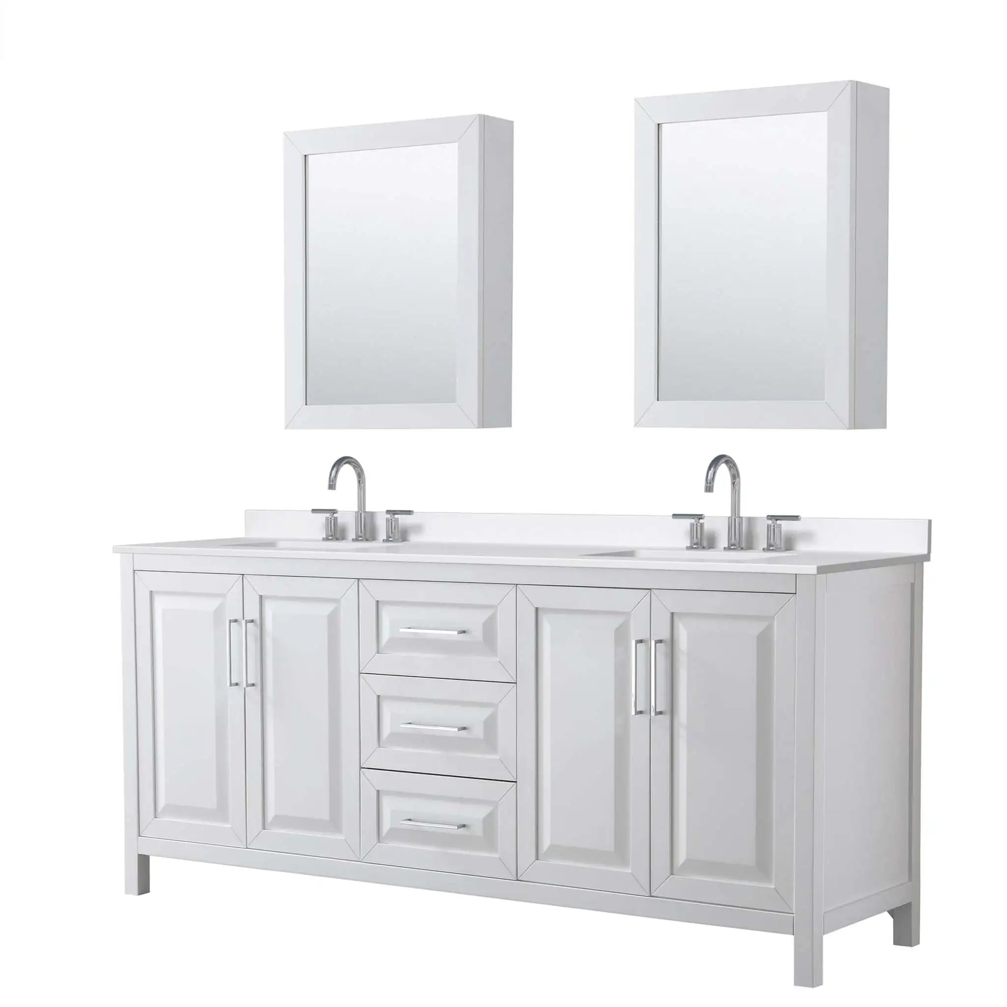 80" Daria Double Bathroom Vanity in White with Polished Chrome Trim & Medicine Cabinet by Wyndham