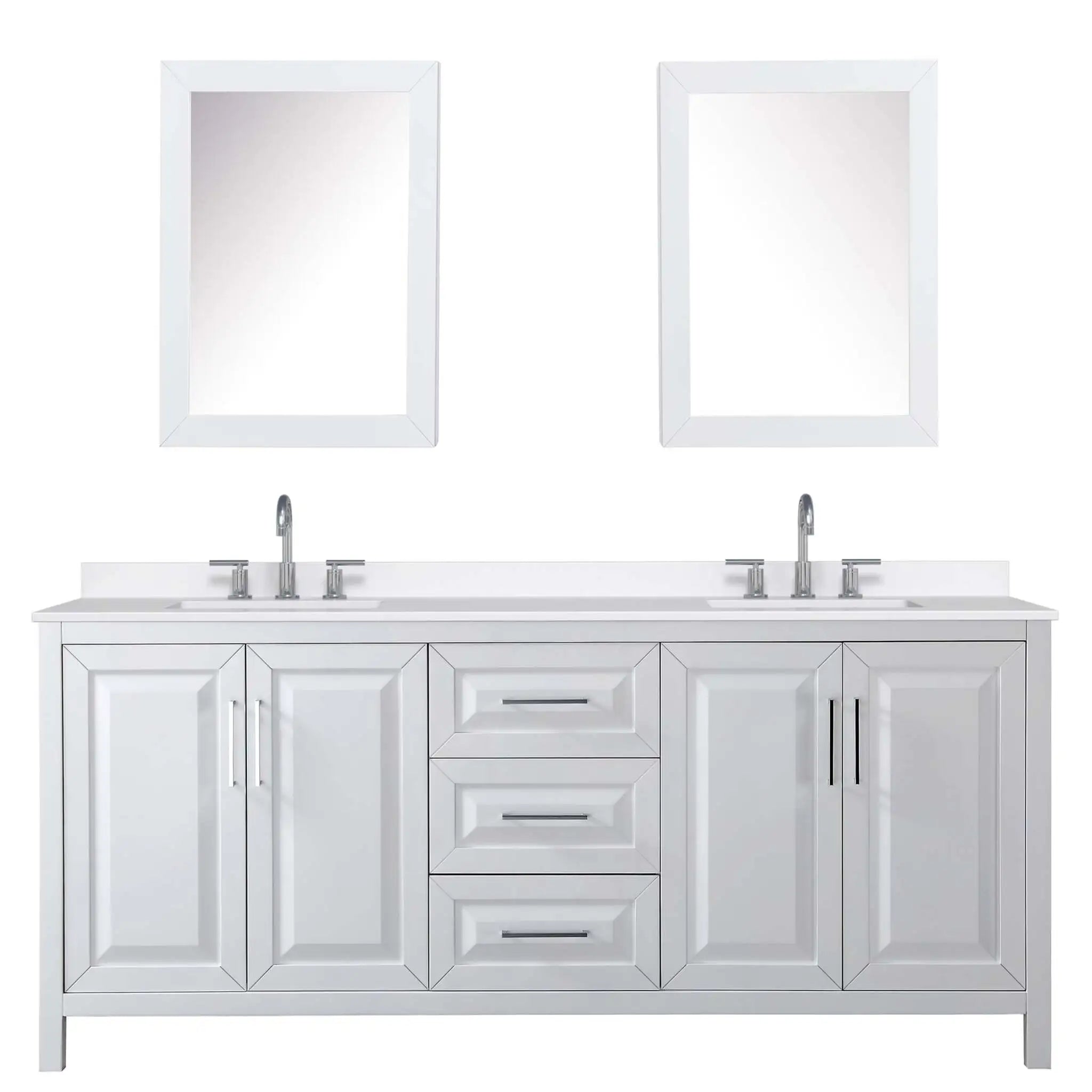 80" Daria Double Bathroom Vanity in White with Polished Chrome Trim & Medicine Cabinet by Wyndham