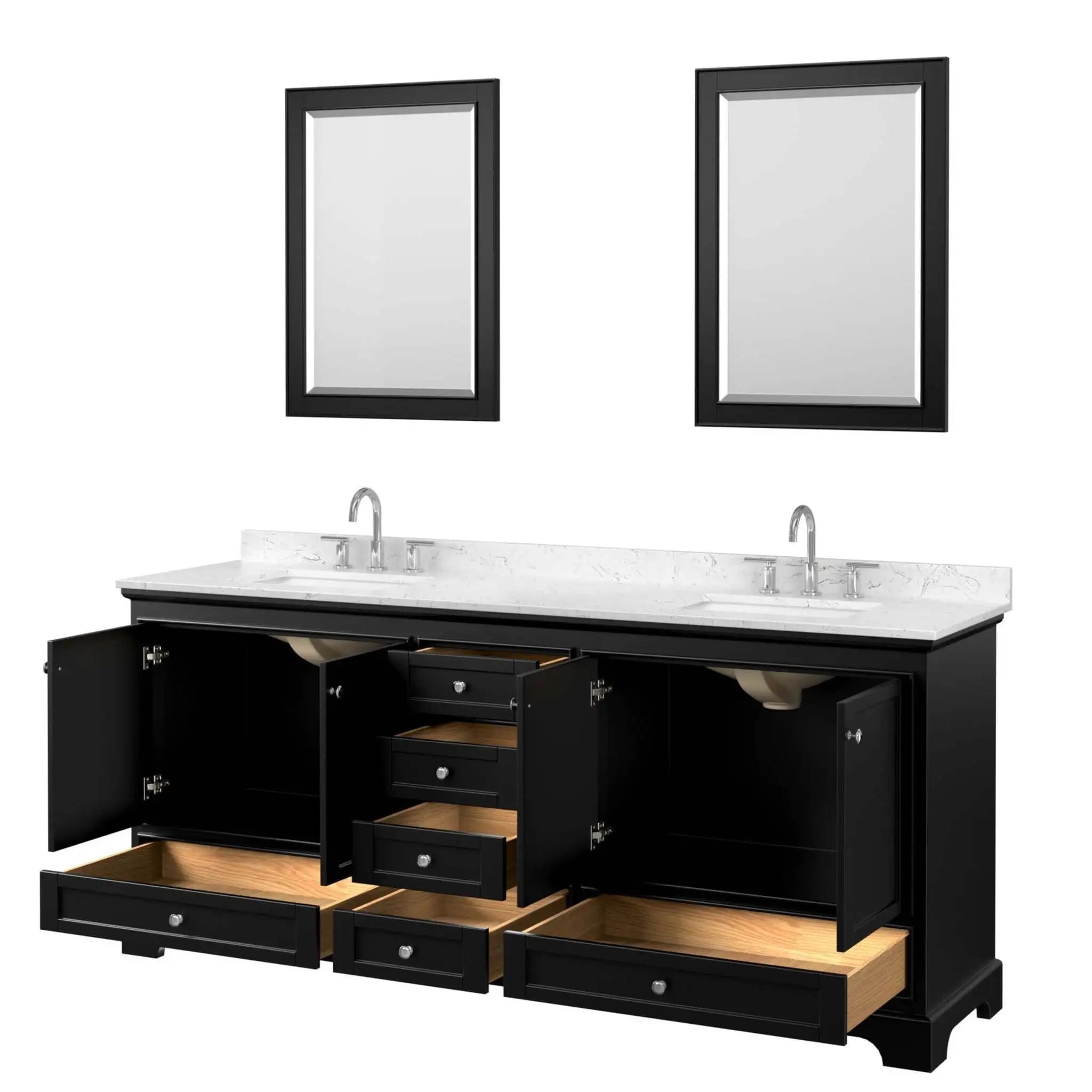 80" Deborah Double Bathroom Vanity in Dark Espresso with Polished Chrome Trim & 24" Mirror by Wyndham