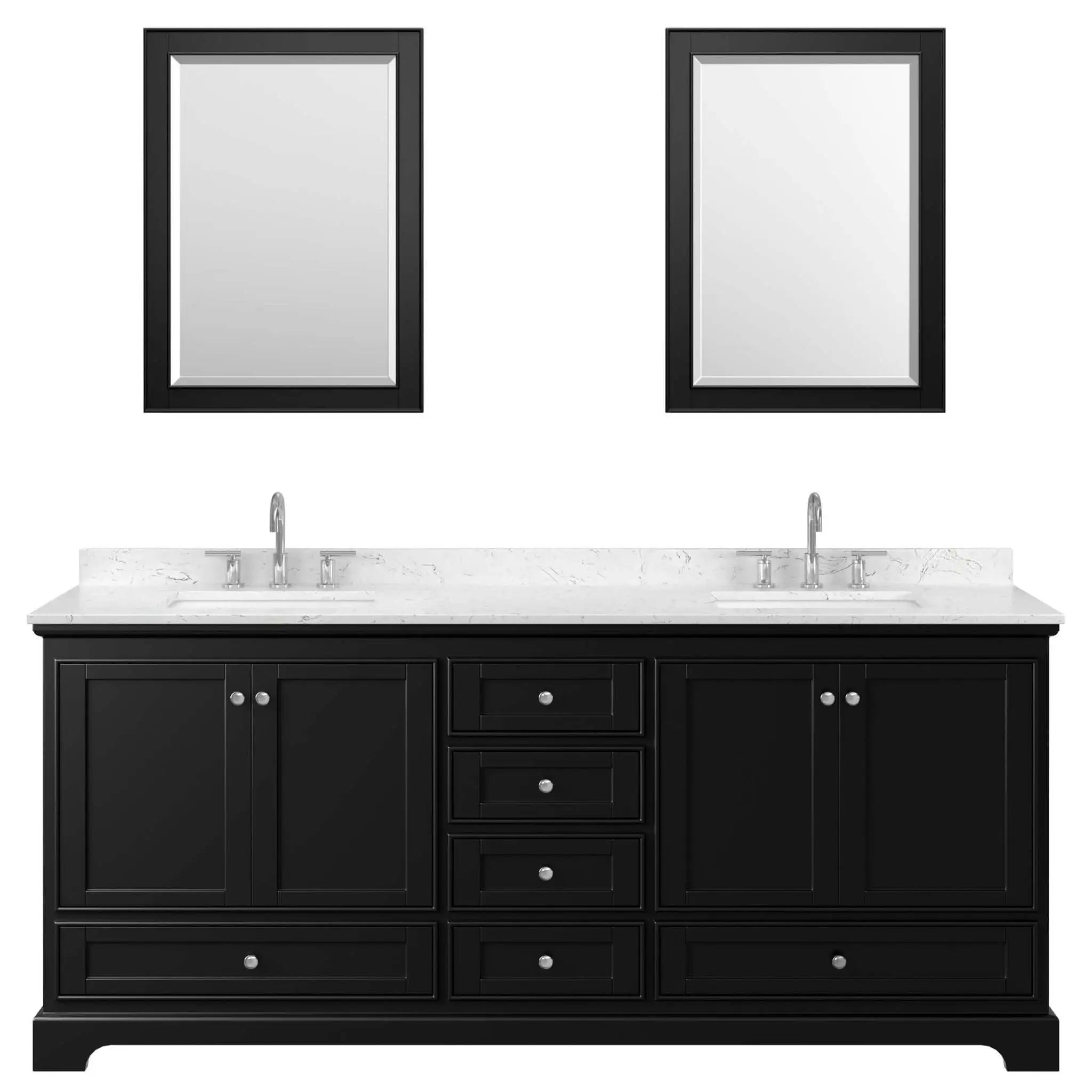 80" Deborah Double Bathroom Vanity in Dark Espresso with Polished Chrome Trim & 24" Mirror by Wyndham