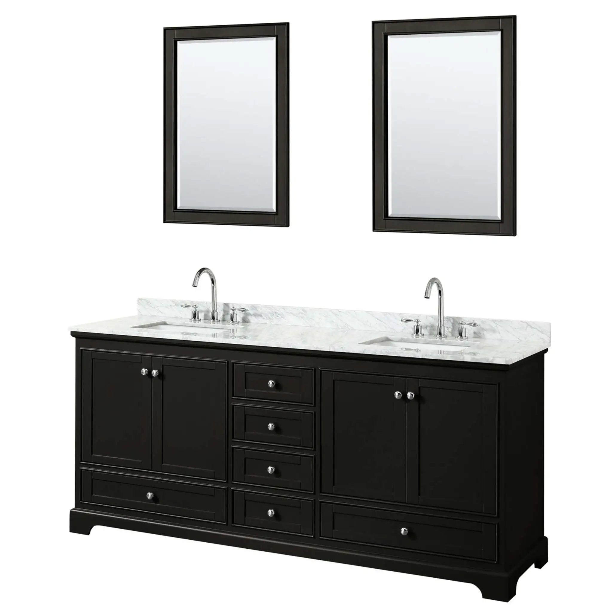 80" Deborah Double Bathroom Vanity in Dark Espresso with Polished Chrome Trim & 24" Mirror by Wyndham