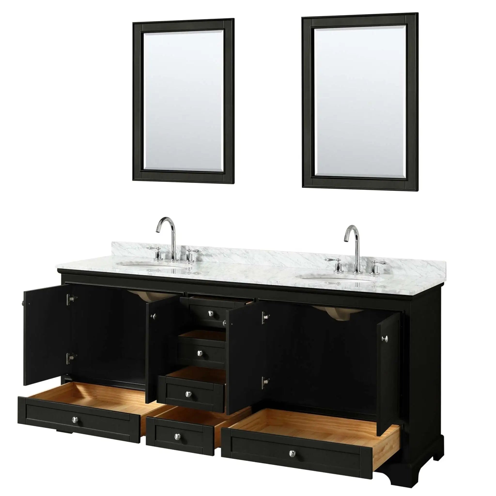80" Deborah Double Bathroom Vanity in Dark Espresso with Polished Chrome Trim & 24" Mirror by Wyndham
