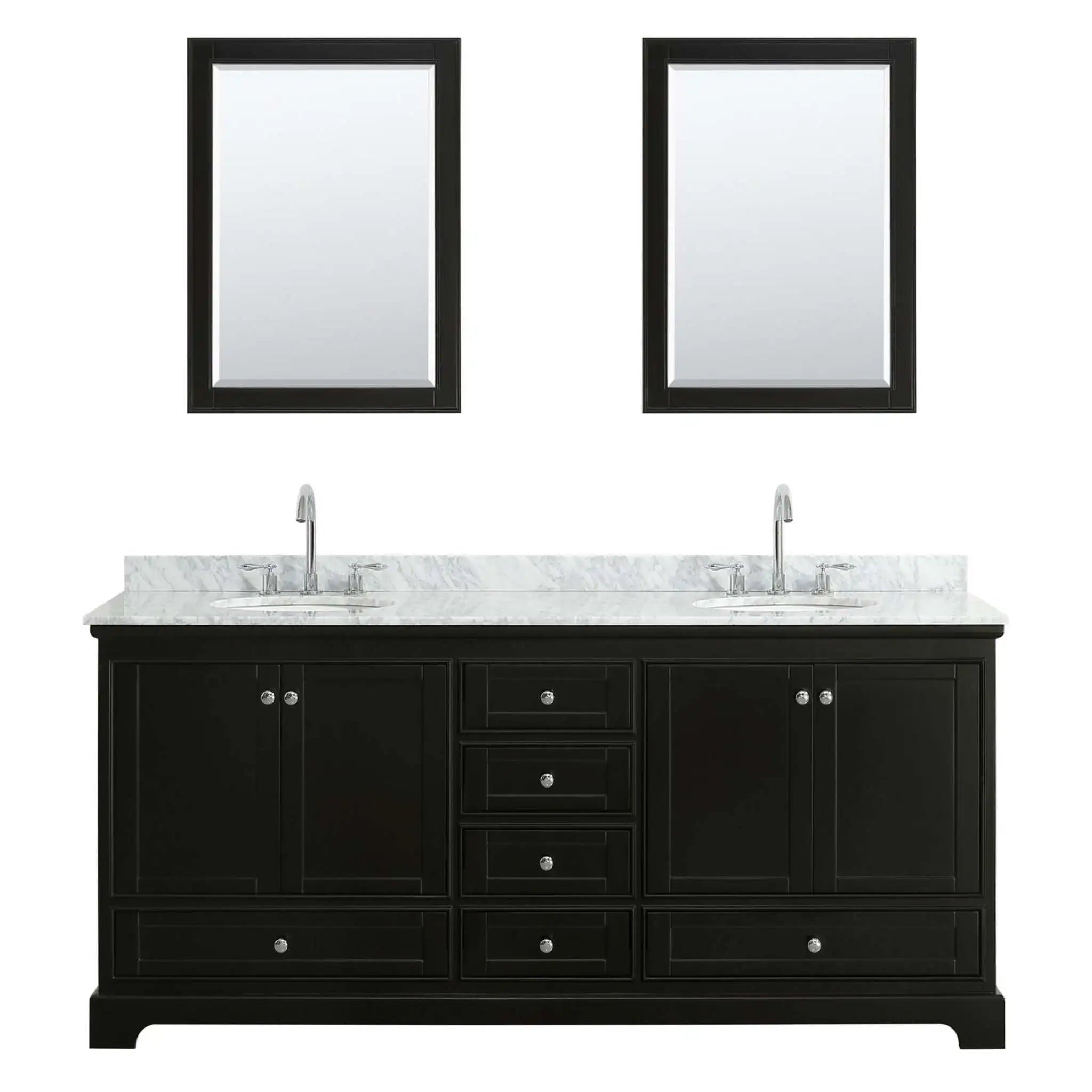80" Deborah Double Bathroom Vanity in Dark Espresso with Polished Chrome Trim & 24" Mirror by Wyndham