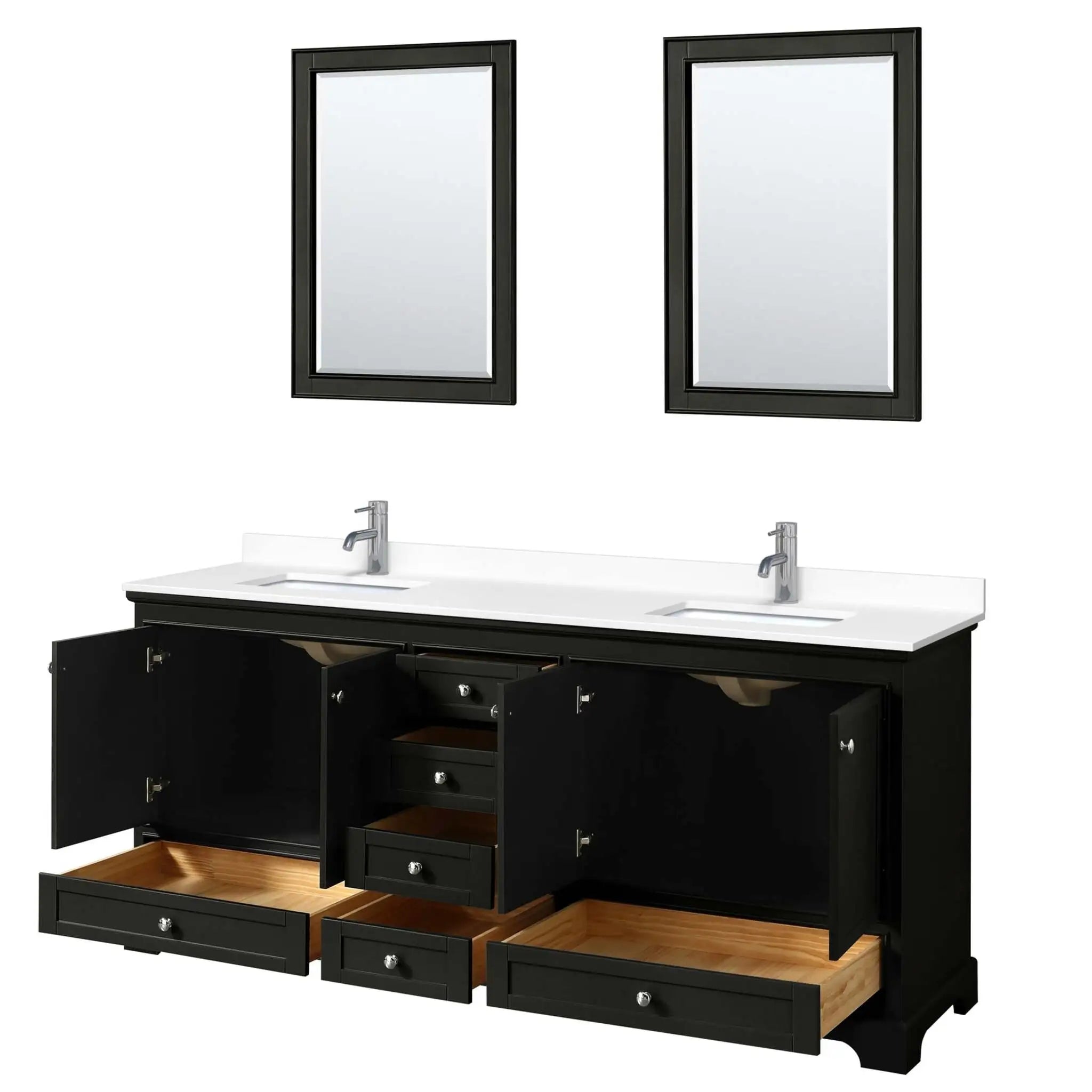 80" Deborah Double Bathroom Vanity in Dark Espresso with Polished Chrome Trim & 24" Mirror by Wyndham