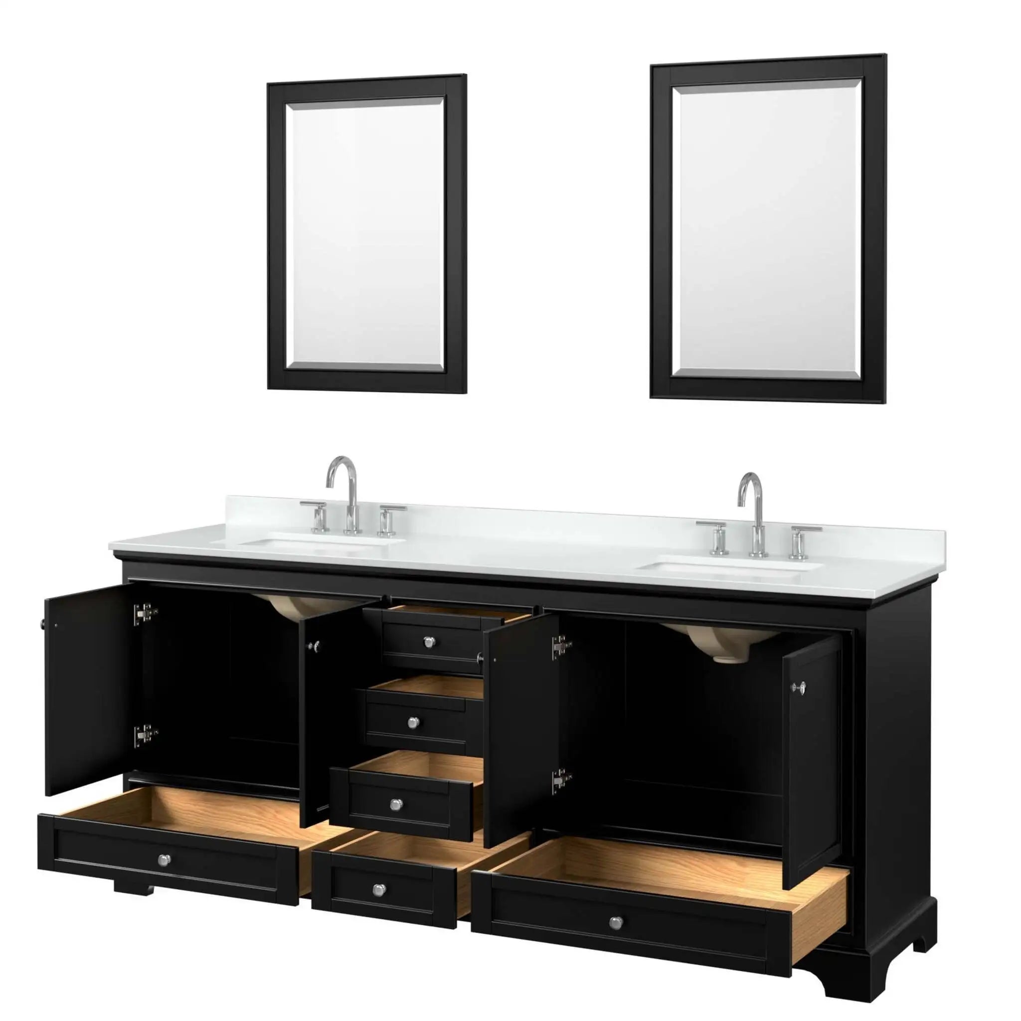 80" Deborah Double Bathroom Vanity in Dark Espresso with Polished Chrome Trim & 24" Mirror by Wyndham