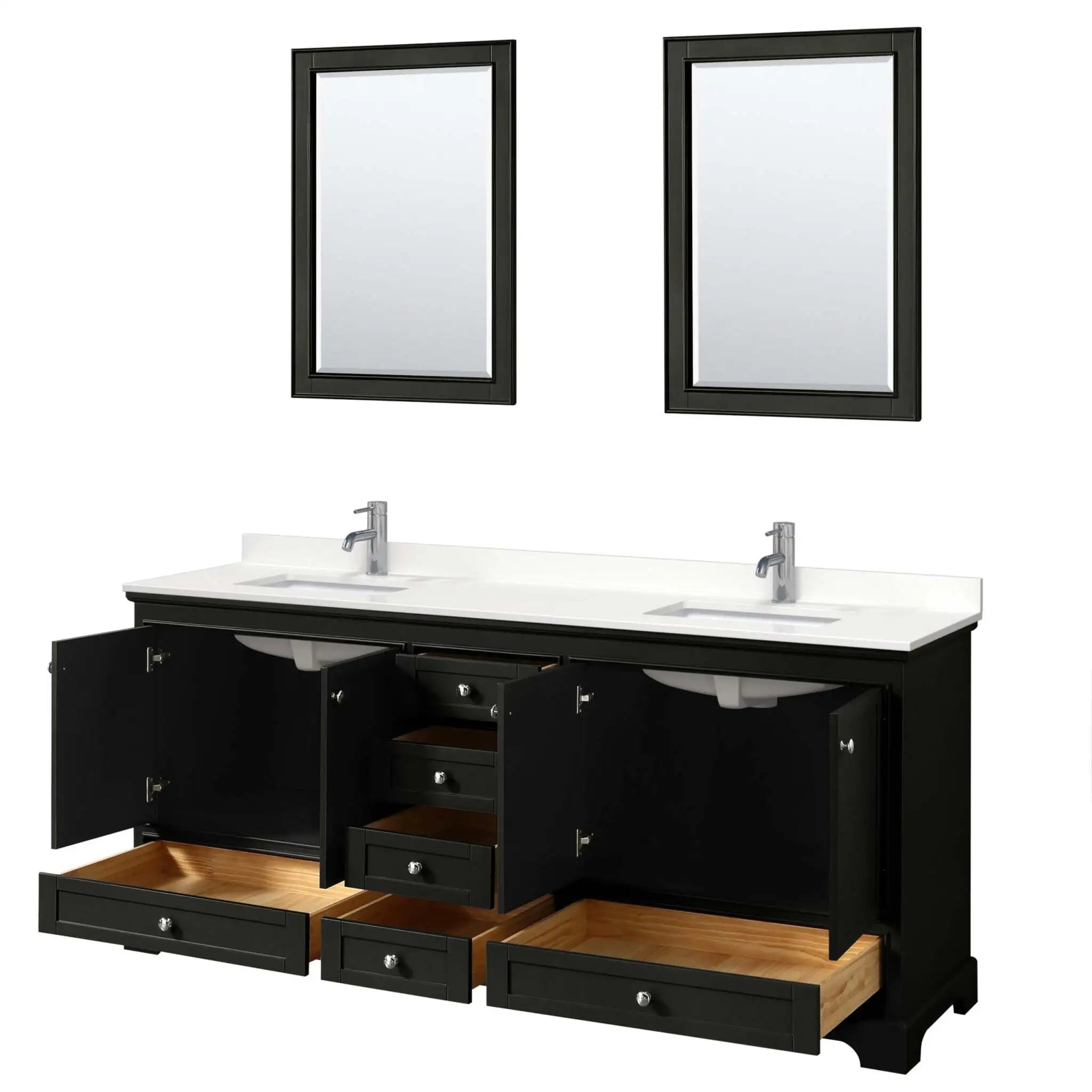 80" Deborah Double Bathroom Vanity in Dark Espresso with Polished Chrome Trim & 24" Mirror by Wyndham