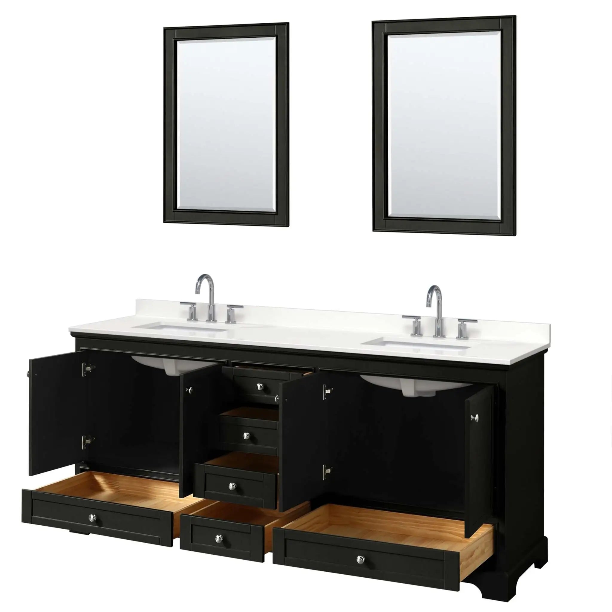 80" Deborah Double Bathroom Vanity in Dark Espresso with Polished Chrome Trim & 24" Mirror by Wyndham