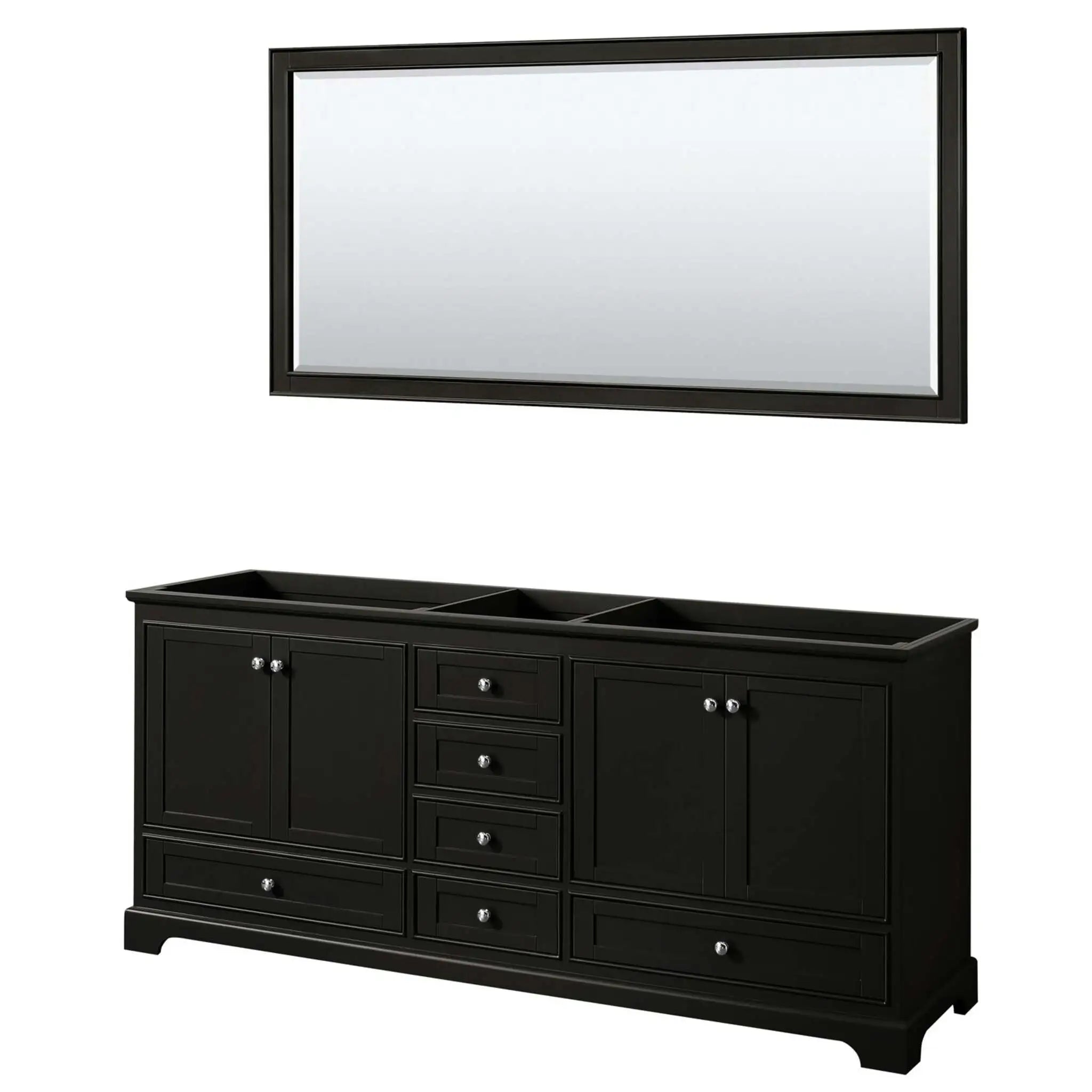 80" Deborah Double Bathroom Vanity in Dark Espresso with Polished Chrome Trim & 70" Mirror by Wyndham