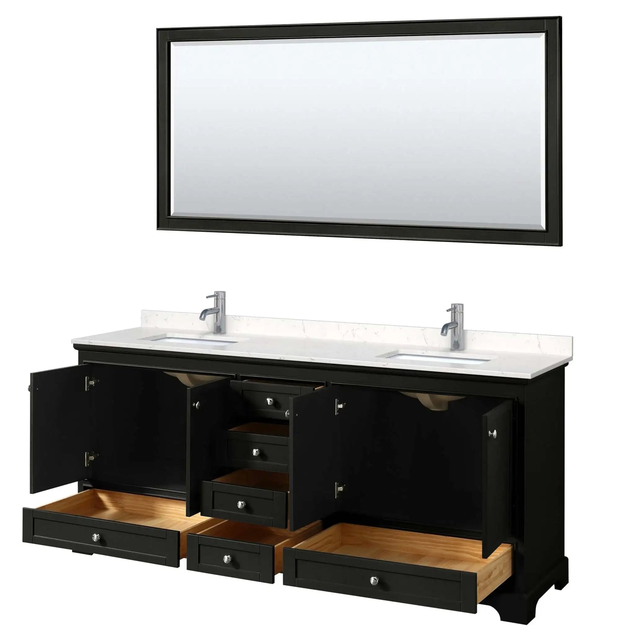 80" Deborah Double Bathroom Vanity in Dark Espresso with Polished Chrome Trim & 70" Mirror by Wyndham