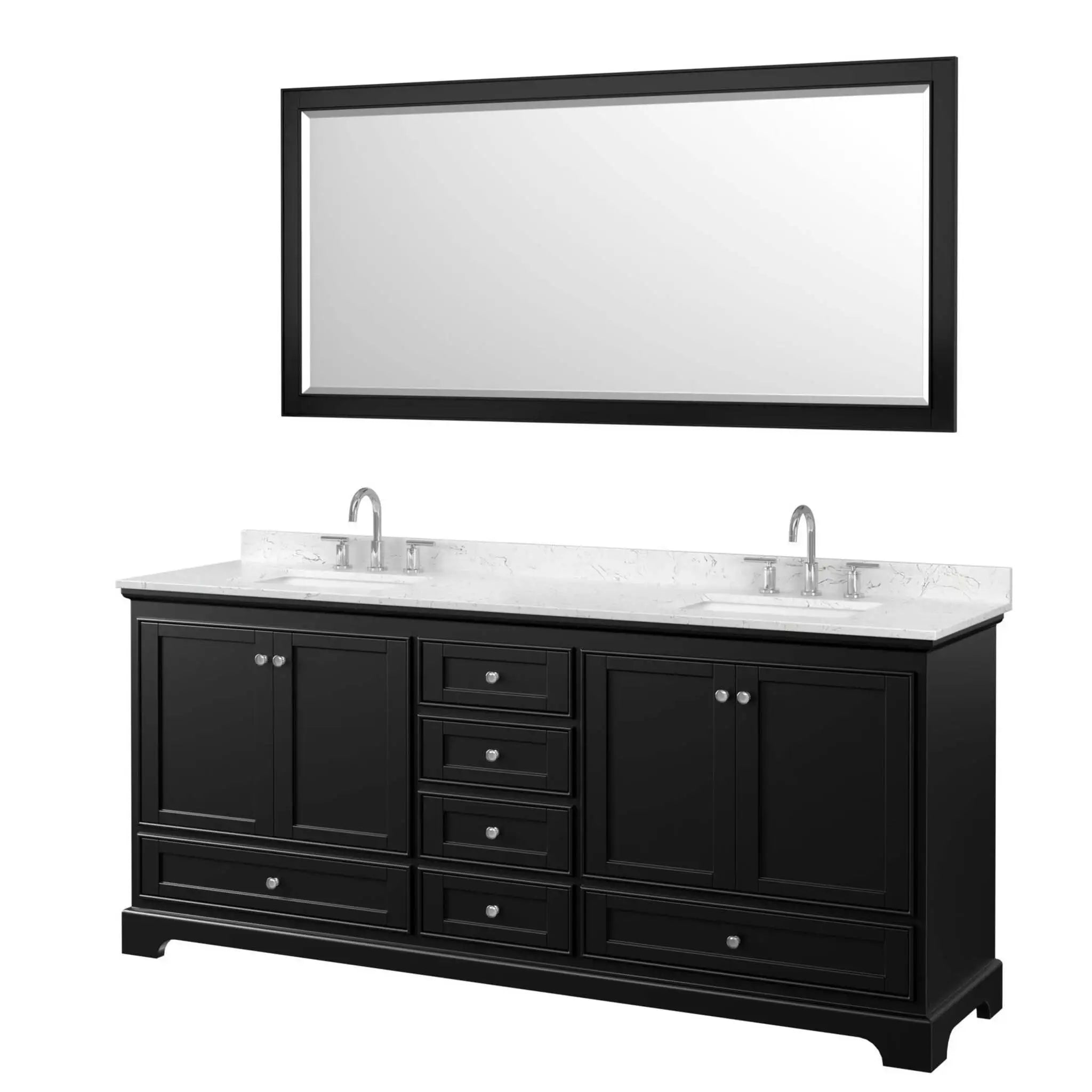 80" Deborah Double Bathroom Vanity in Dark Espresso with Polished Chrome Trim & 70" Mirror by Wyndham