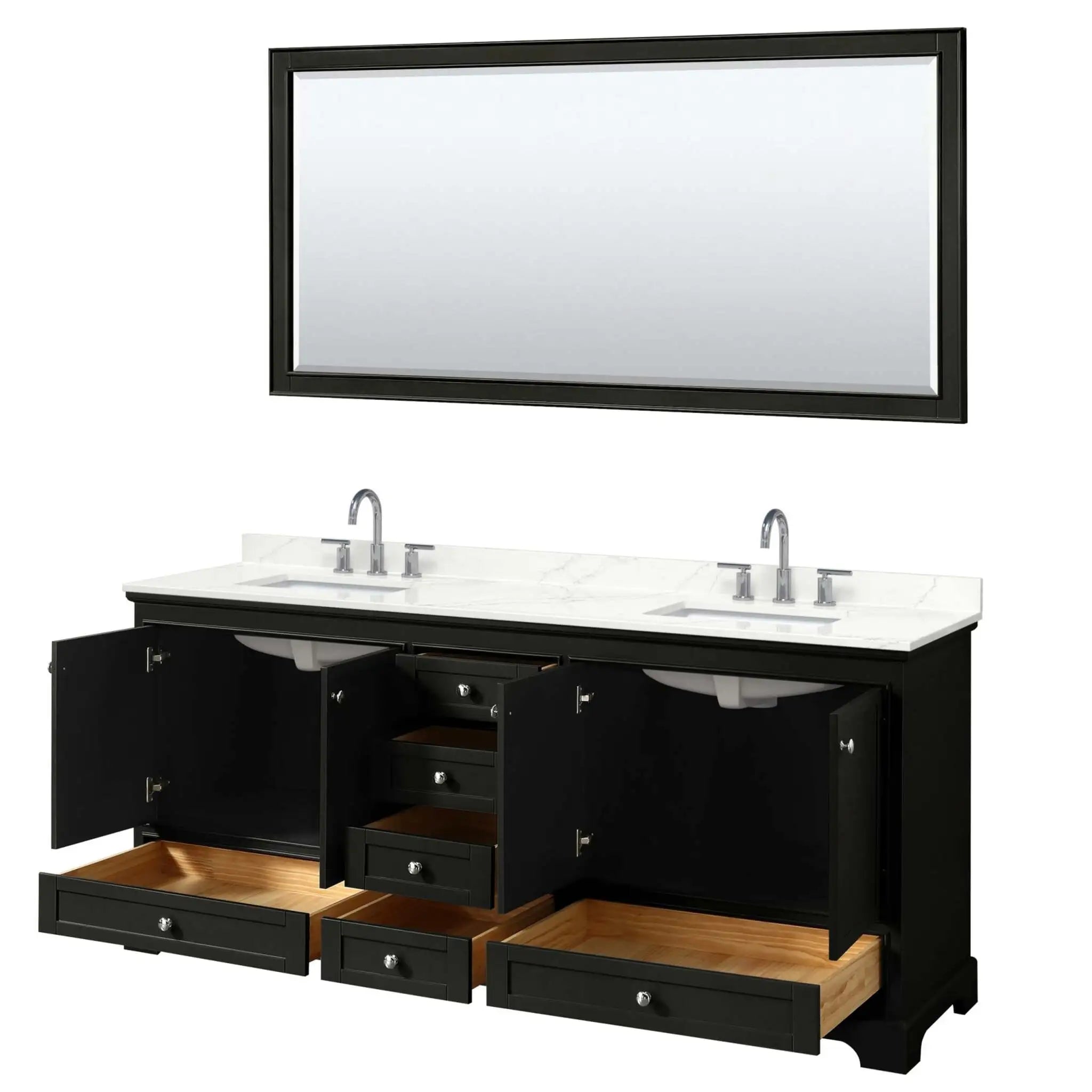 80" Deborah Double Bathroom Vanity in Dark Espresso with Polished Chrome Trim & 70" Mirror by Wyndham