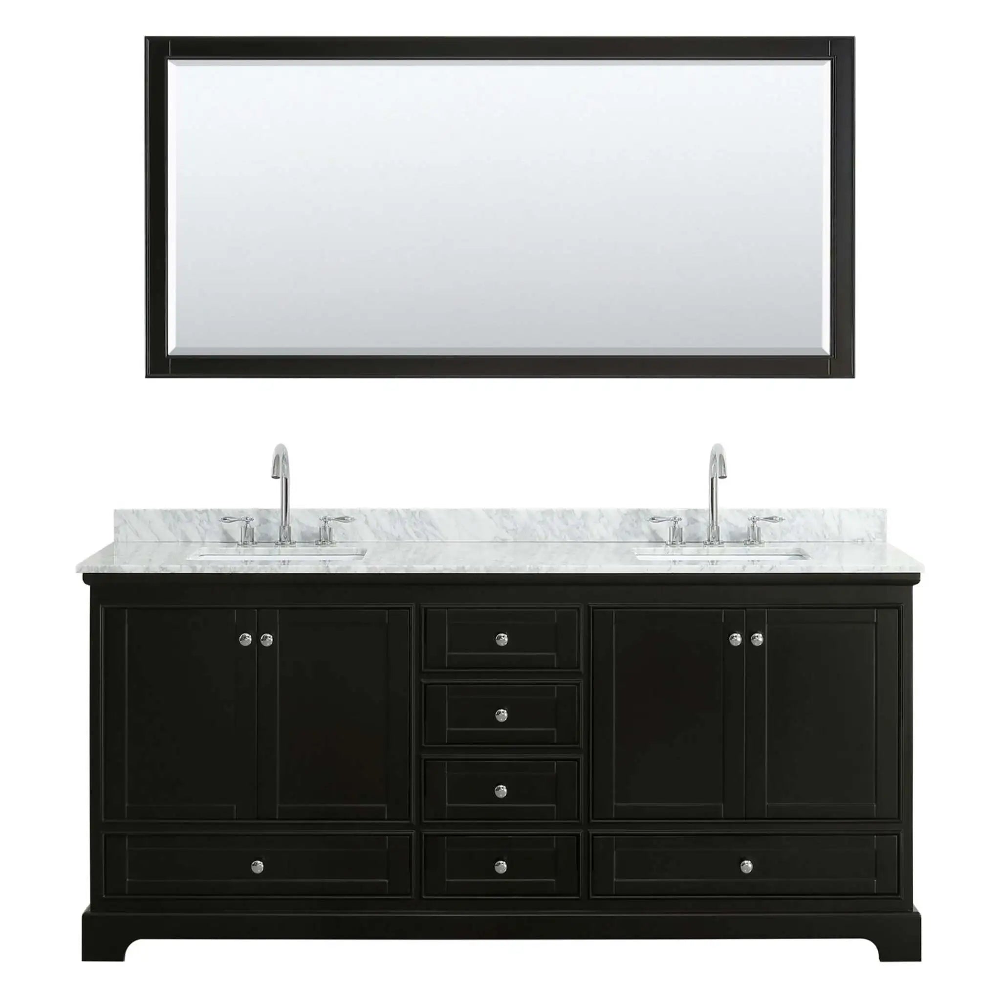 80" Deborah Double Bathroom Vanity in Dark Espresso with Polished Chrome Trim & 70" Mirror by Wyndham
