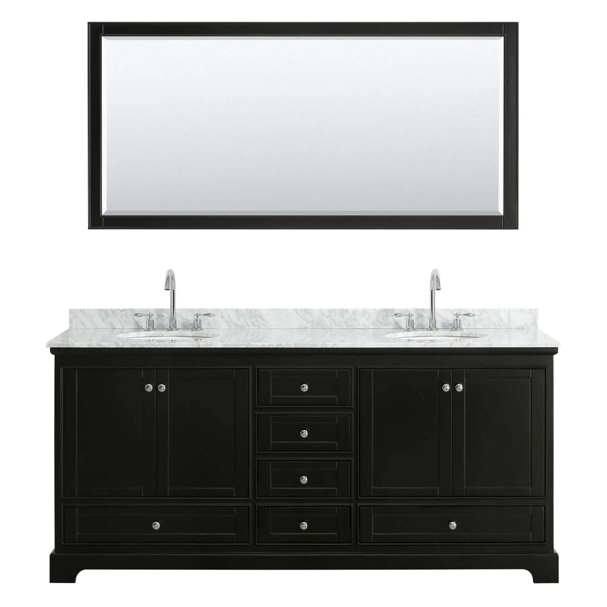 80" Deborah Double Bathroom Vanity in Dark Espresso with Polished Chrome Trim & 70" Mirror by Wyndham