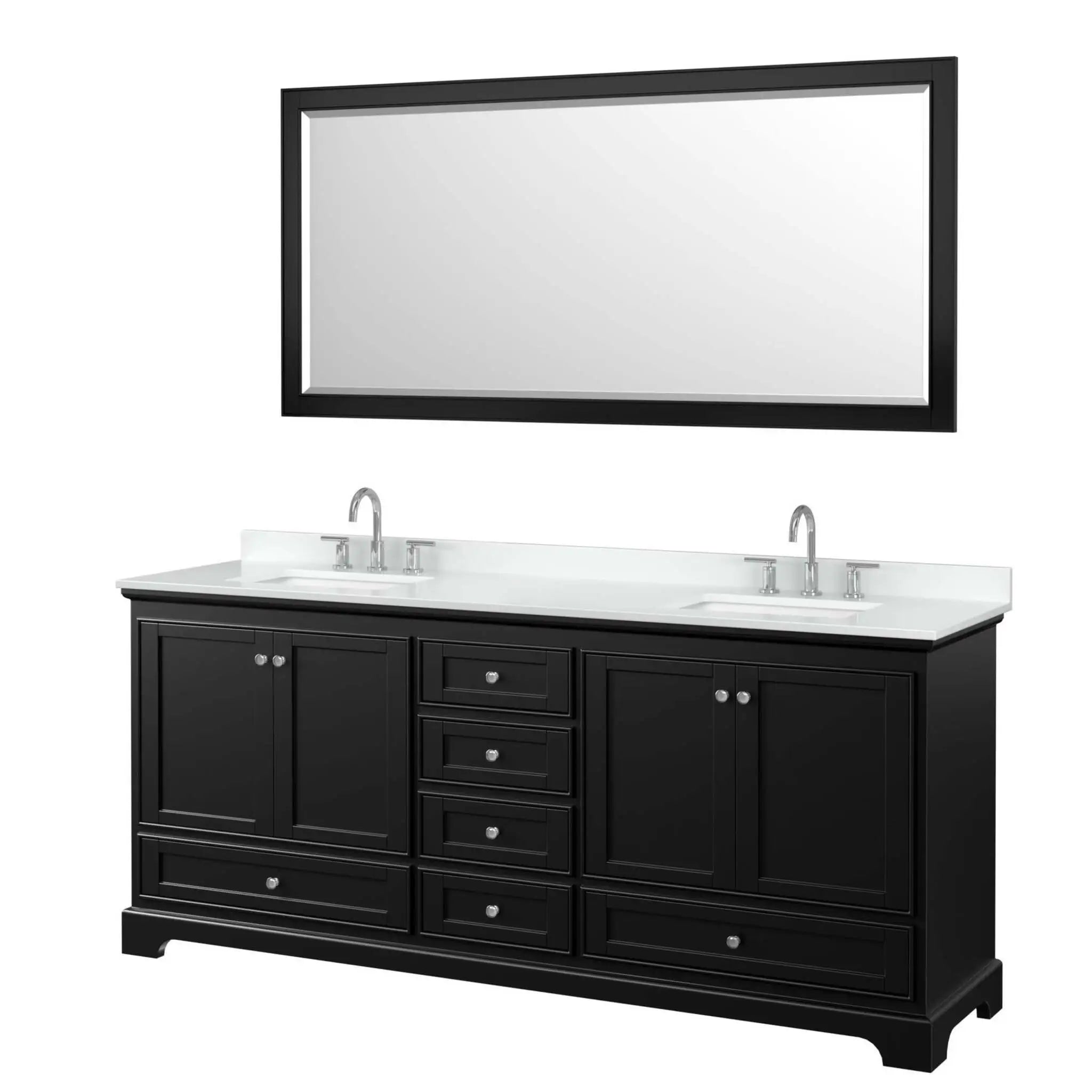 80" Deborah Double Bathroom Vanity in Dark Espresso with Polished Chrome Trim & 70" Mirror by Wyndham