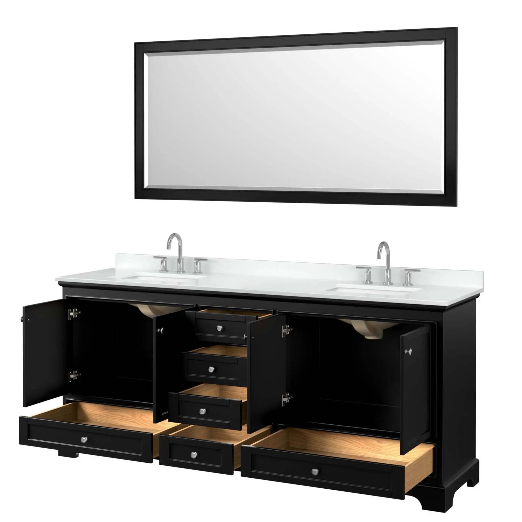 80" Deborah Double Bathroom Vanity in Dark Espresso with Polished Chrome Trim & 70" Mirror by Wyndham