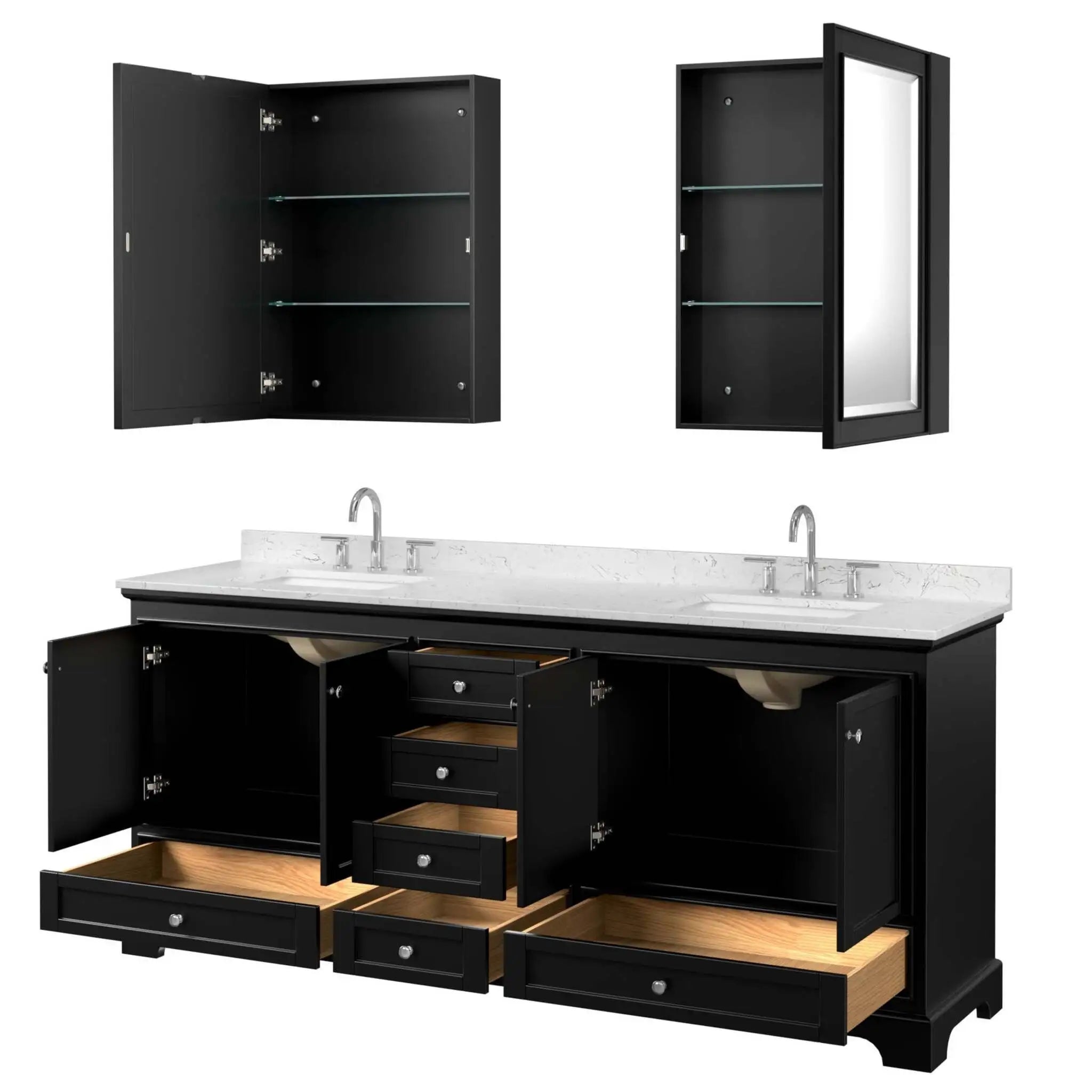 80" Deborah Double Bathroom Vanity in Dark Espresso with Polished Chrome Trim & Medicine Cabinet by Wyndham