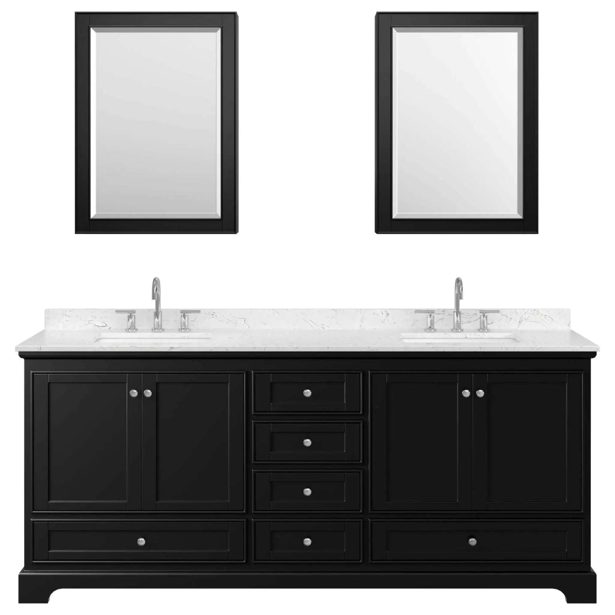 80" Deborah Double Bathroom Vanity in Dark Espresso with Polished Chrome Trim & Medicine Cabinet by Wyndham