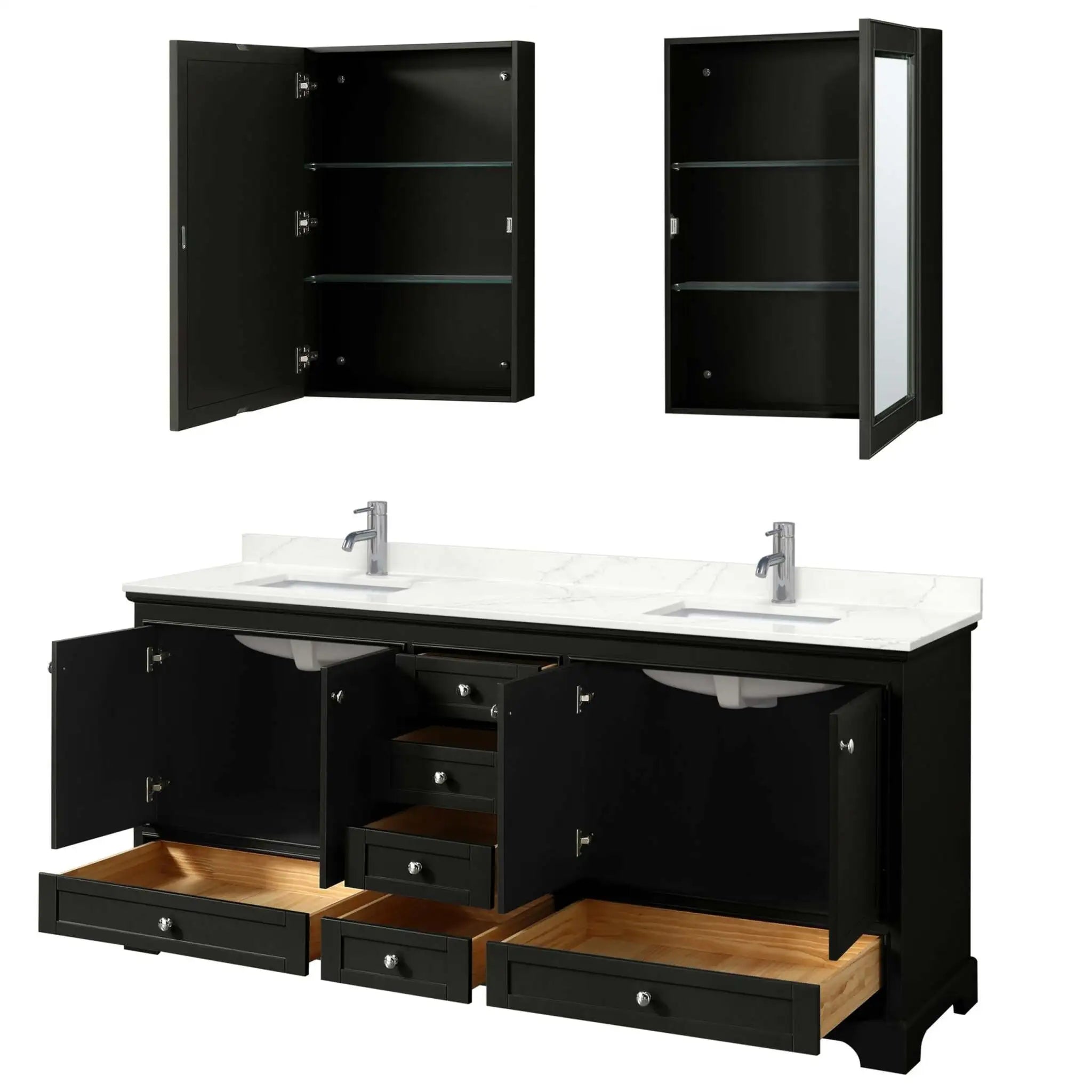 80" Deborah Double Bathroom Vanity in Dark Espresso with Polished Chrome Trim & Medicine Cabinet by Wyndham