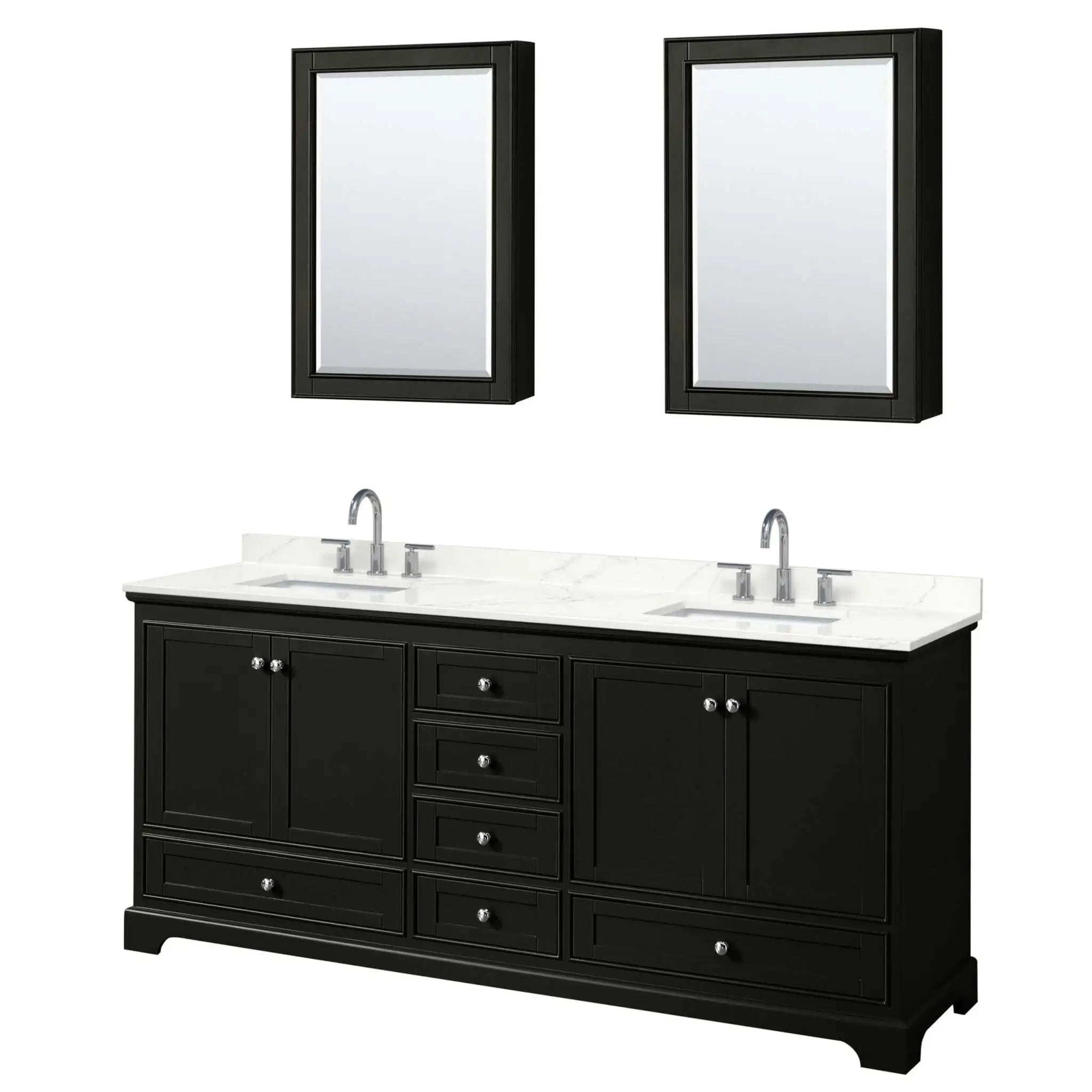 80" Deborah Double Bathroom Vanity in Dark Espresso with Polished Chrome Trim & Medicine Cabinet by Wyndham