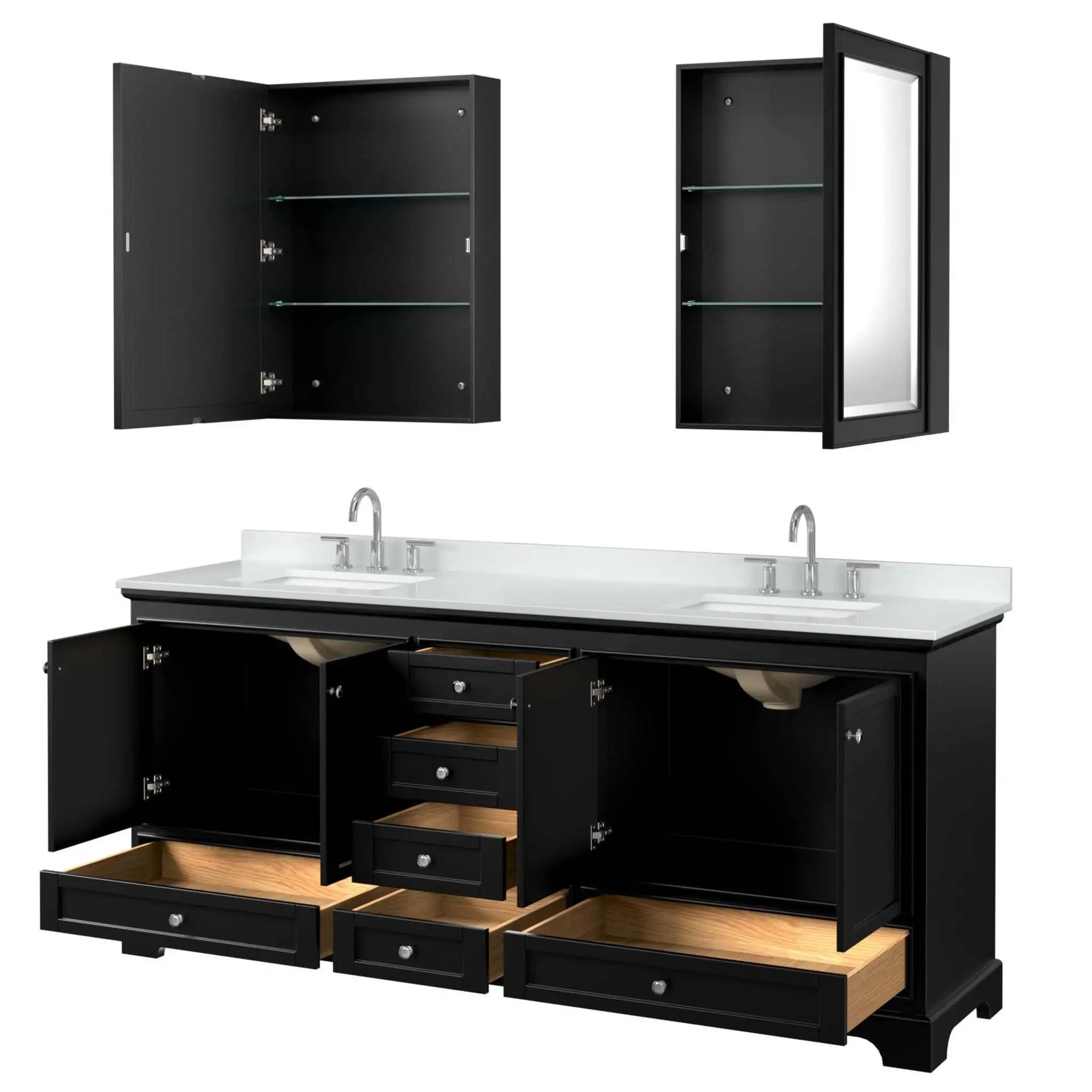 80" Deborah Double Bathroom Vanity in Dark Espresso with Polished Chrome Trim & Medicine Cabinet by Wyndham