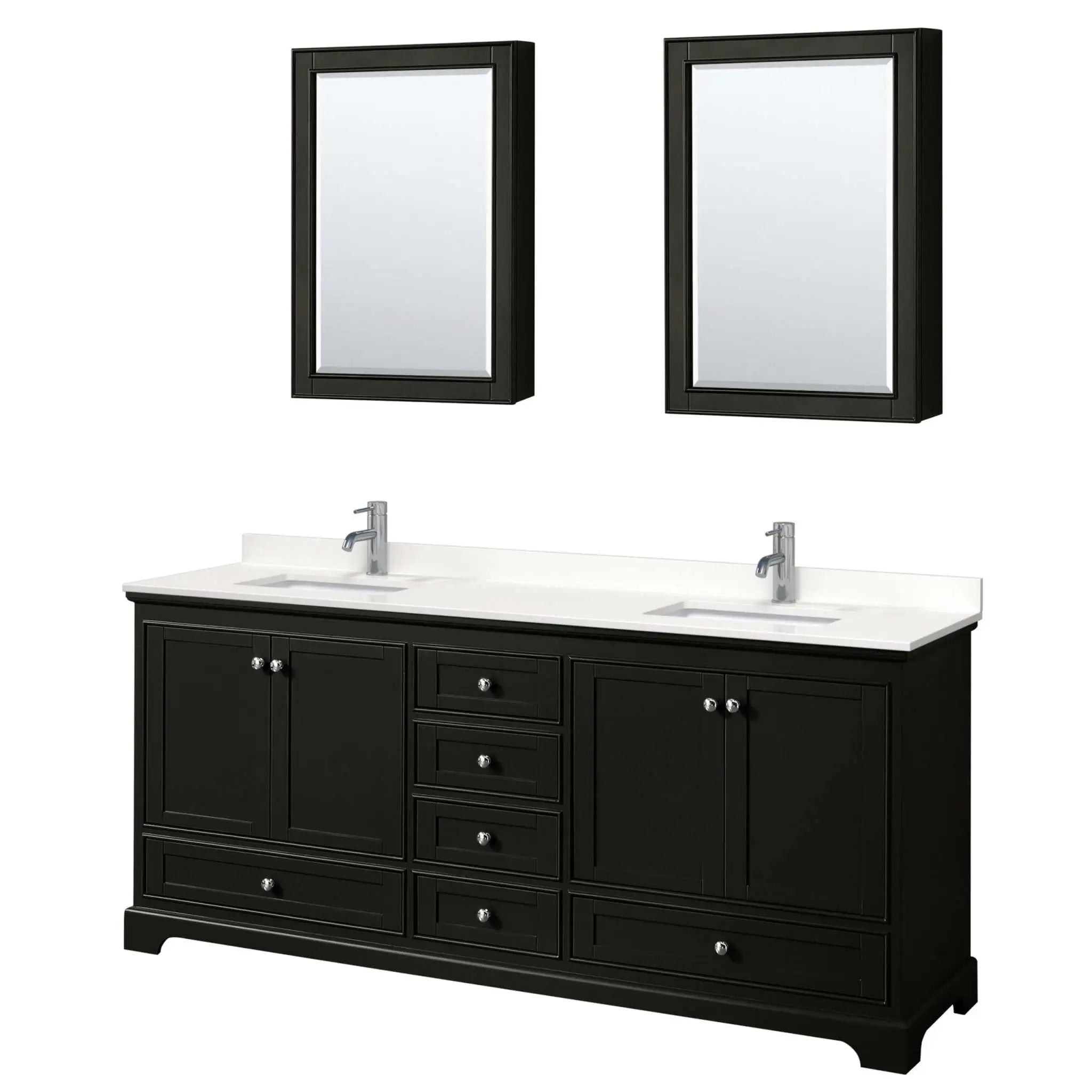80" Deborah Double Bathroom Vanity in Dark Espresso with Polished Chrome Trim & Medicine Cabinet by Wyndham