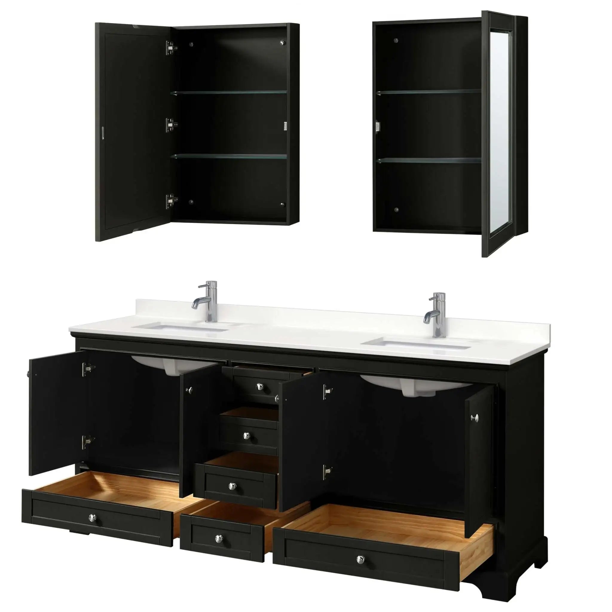 80" Deborah Double Bathroom Vanity in Dark Espresso with Polished Chrome Trim & Medicine Cabinet by Wyndham