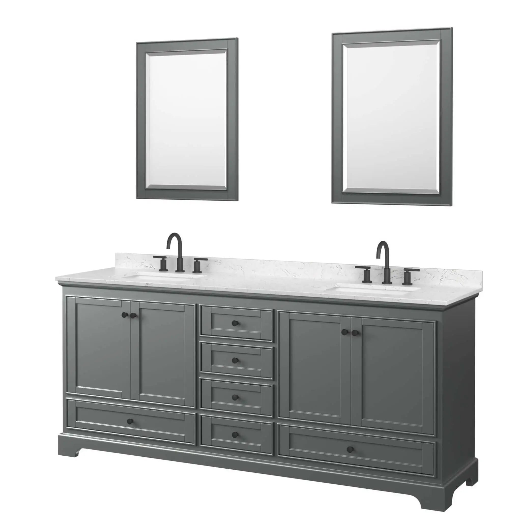 80" Deborah Double Bathroom Vanity in Dark Gray with Matte Black Trim & 24" Mirror by Wyndham