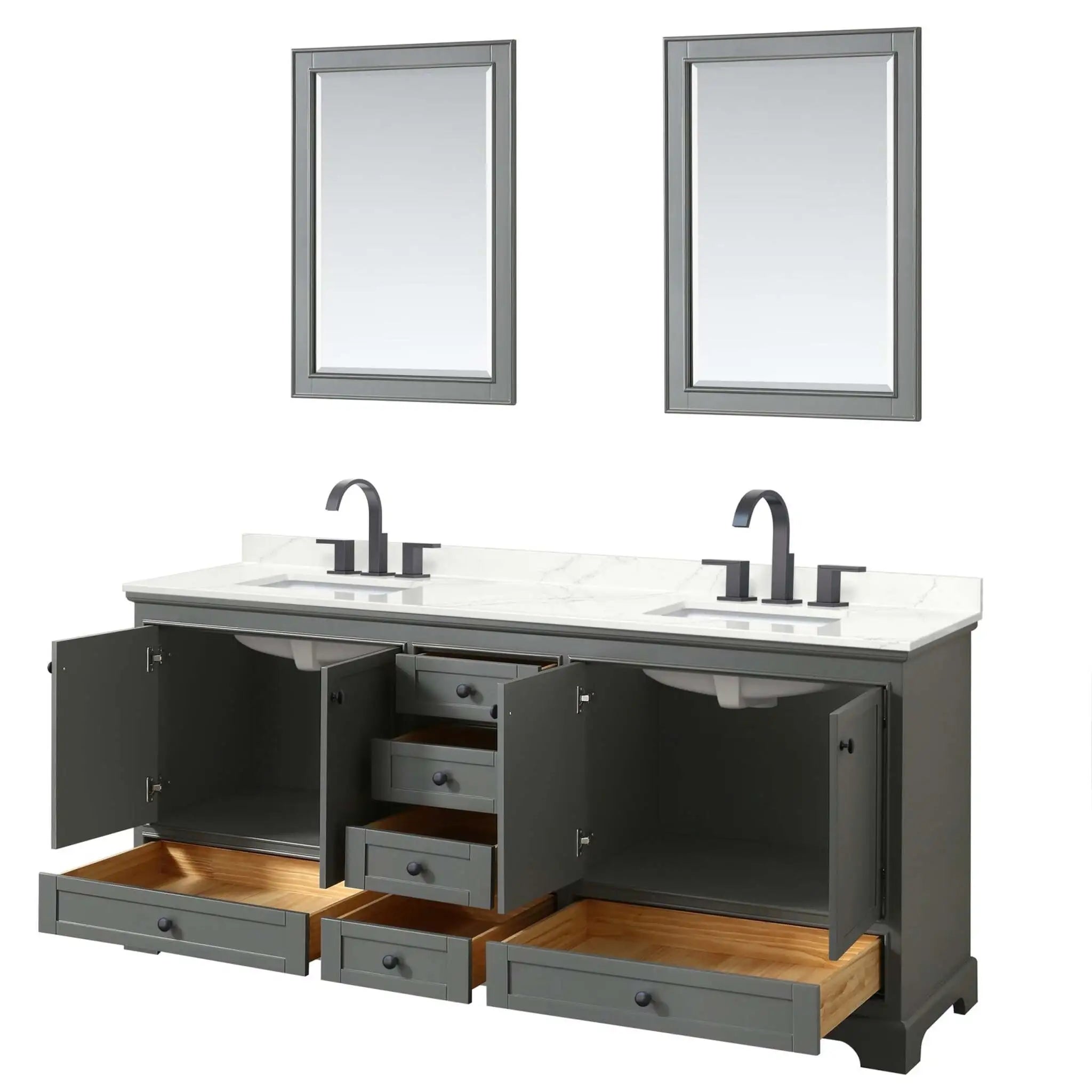 80" Deborah Double Bathroom Vanity in Dark Gray with Matte Black Trim & 24" Mirror by Wyndham