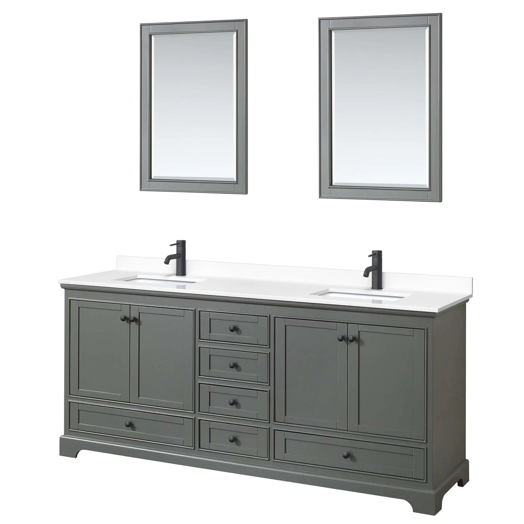 80" Deborah Double Bathroom Vanity in Dark Gray with Matte Black Trim & 24" Mirror by Wyndham