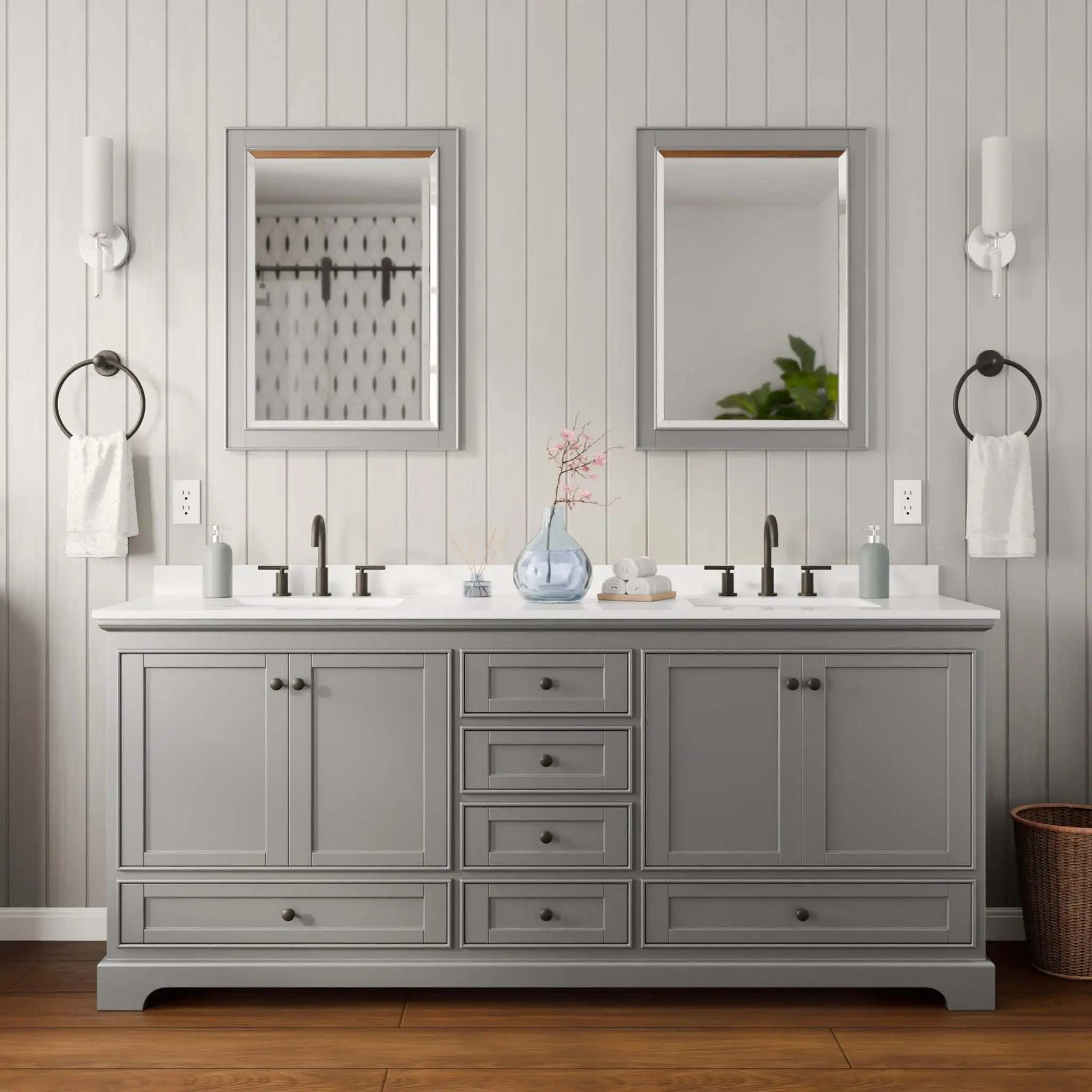 80" Deborah Double Bathroom Vanity in Dark Gray with Matte Black Trim & 24" Mirror by Wyndham