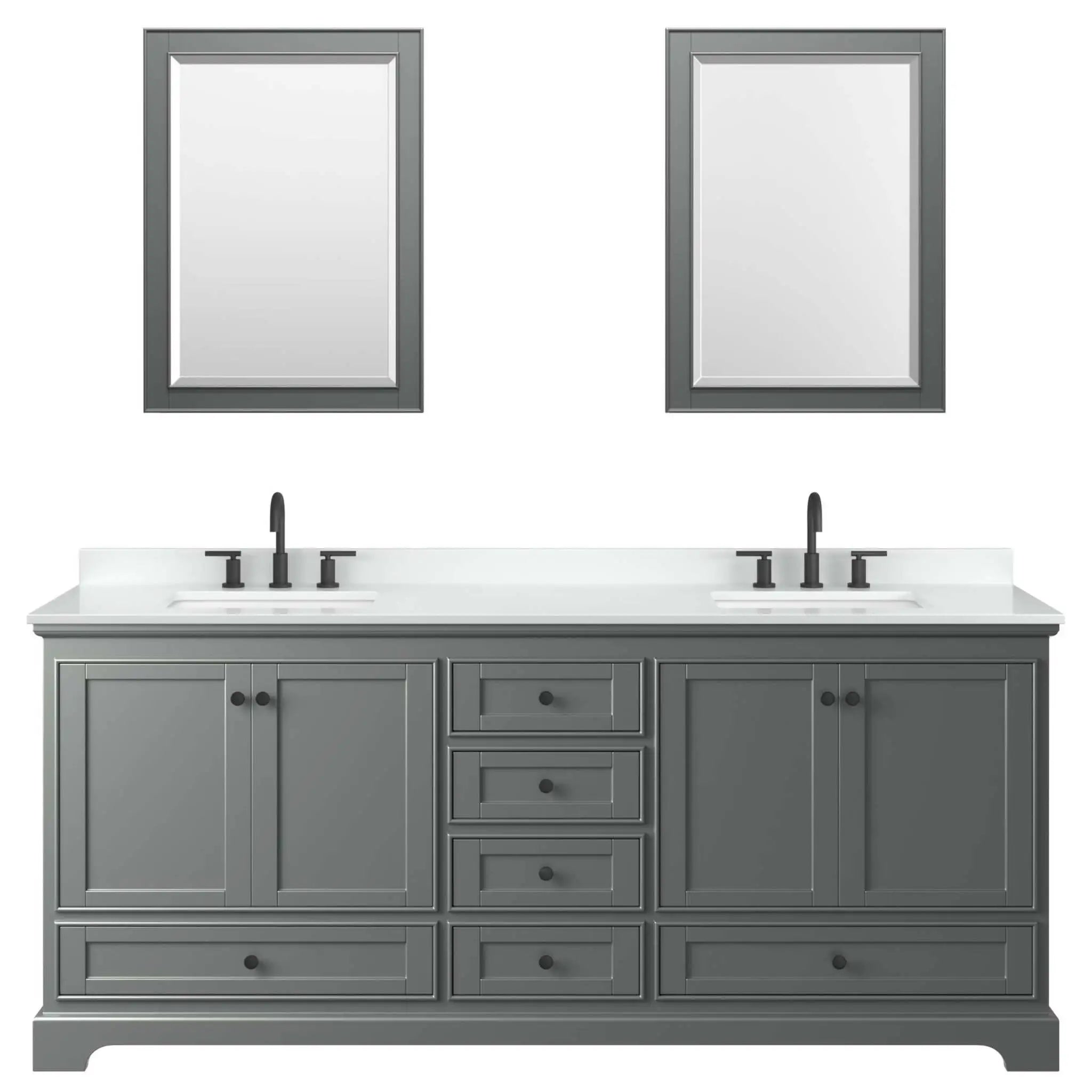 80" Deborah Double Bathroom Vanity in Dark Gray with Matte Black Trim & 24" Mirror by Wyndham