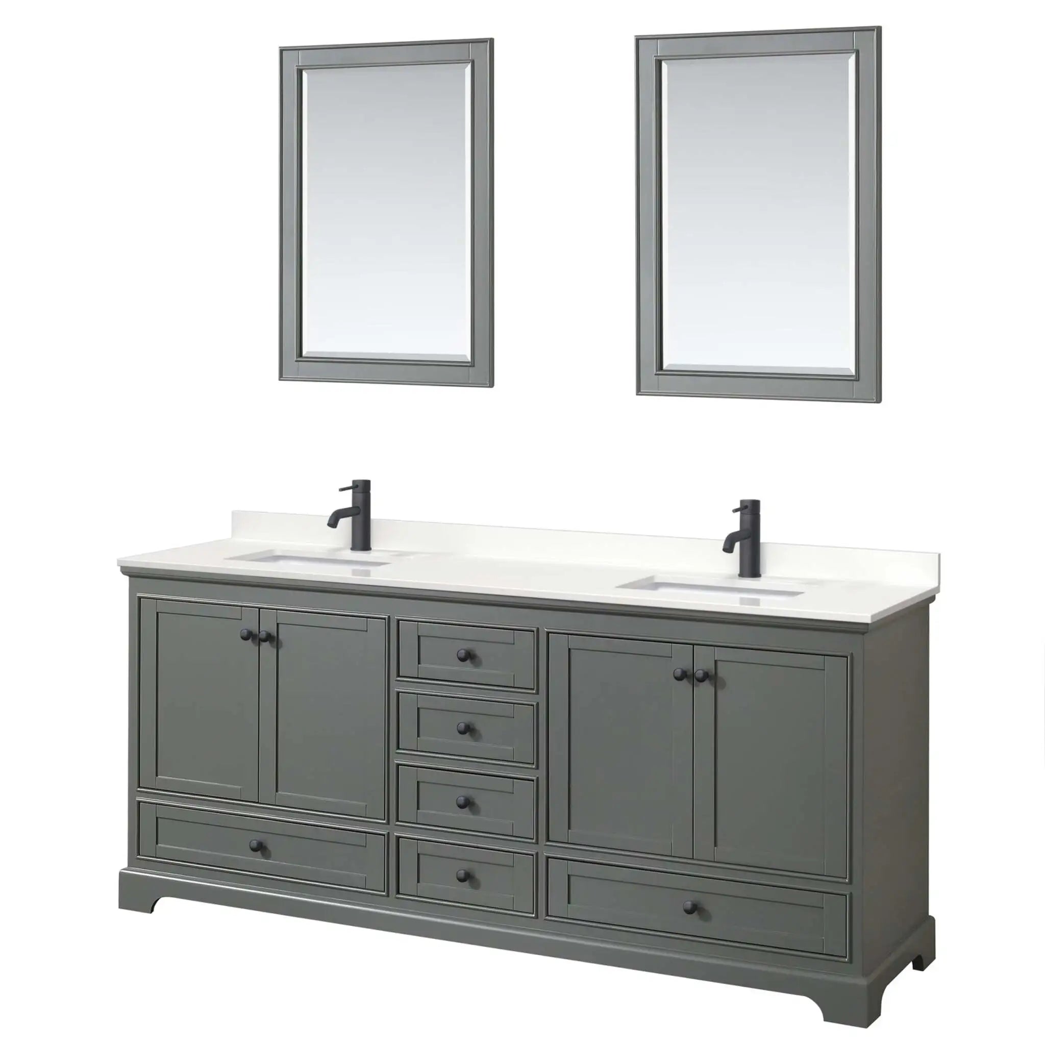 80" Deborah Double Bathroom Vanity in Dark Gray with Matte Black Trim & 24" Mirror by Wyndham