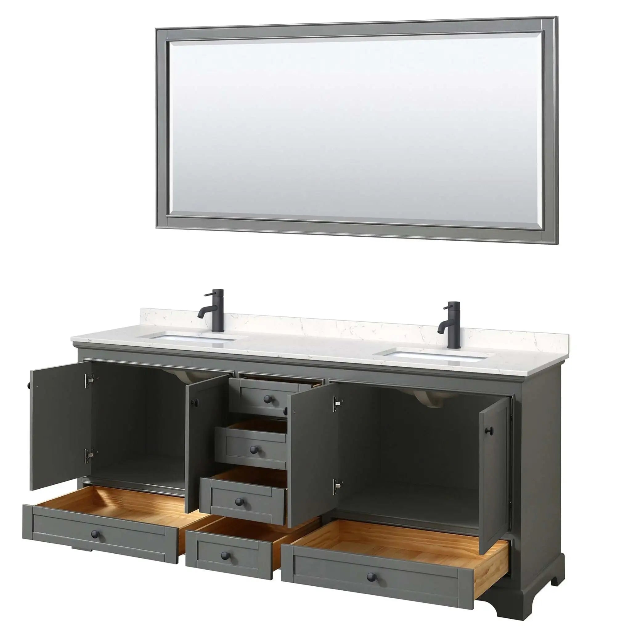 80" Deborah Double Bathroom Vanity in Dark Gray with Matte Black Trim & 70" Mirror by Wyndham