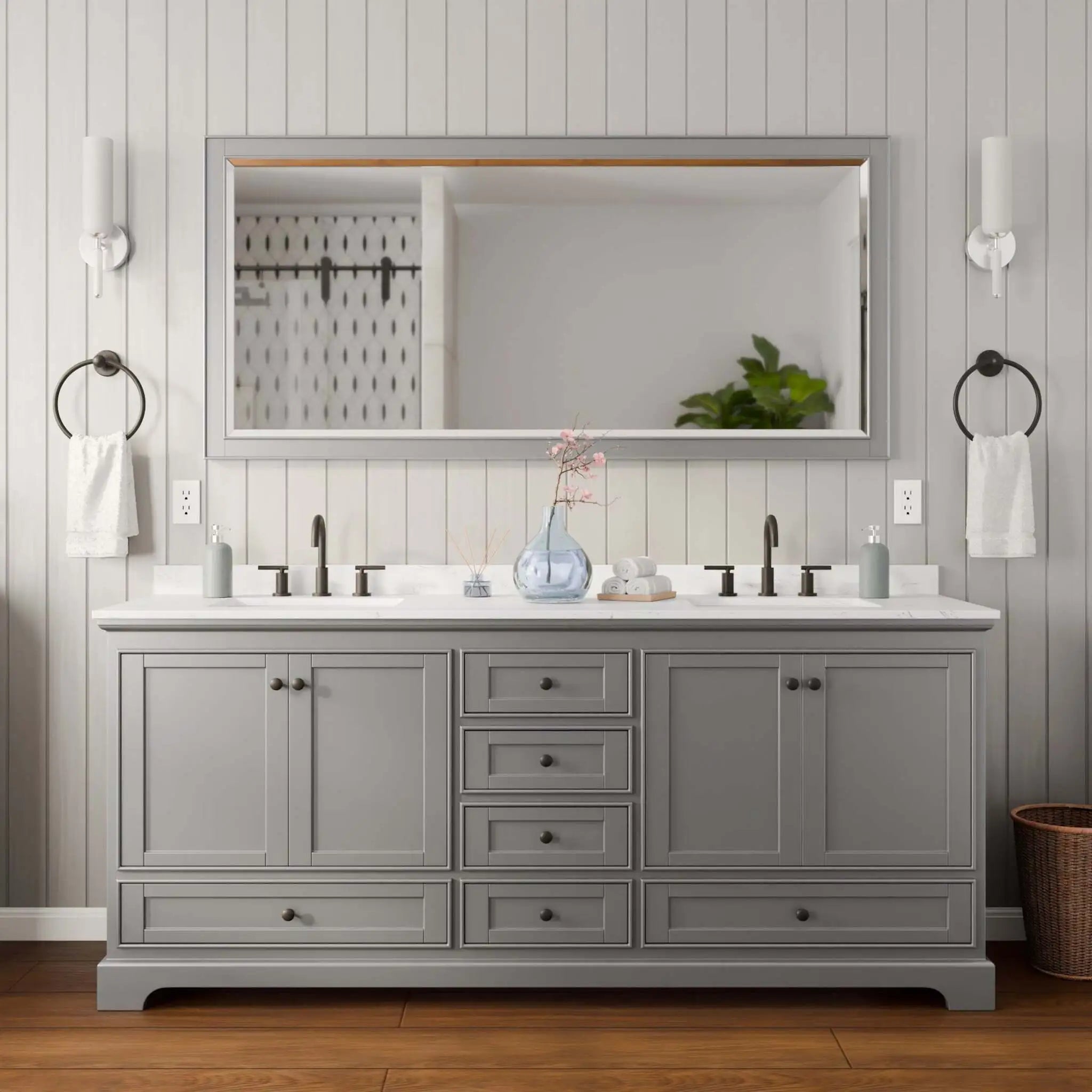 80" Deborah Double Bathroom Vanity in Dark Gray with Matte Black Trim & 70" Mirror by Wyndham